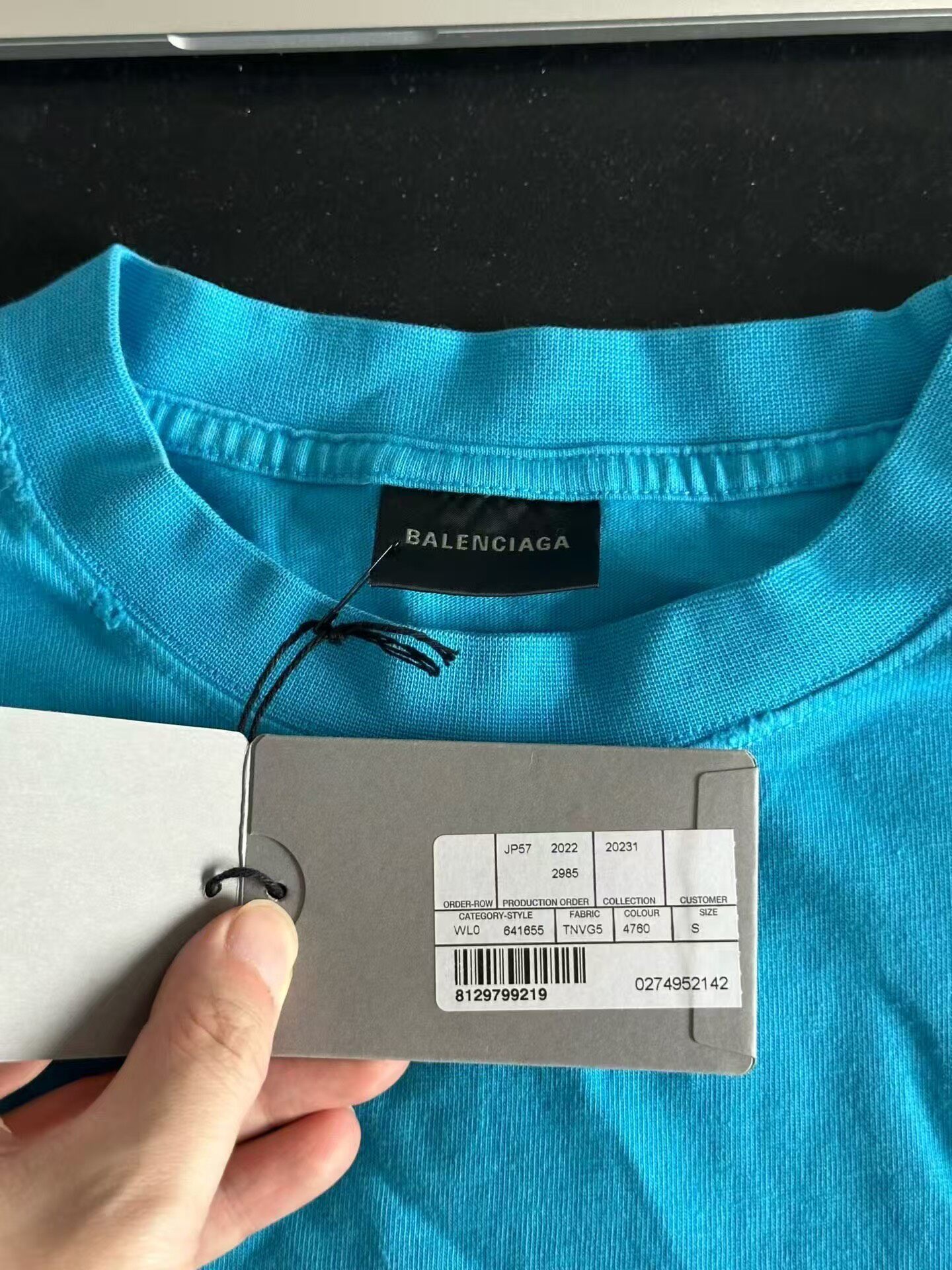 Balenciaga Light Blue Distressed Coke Tee — detail