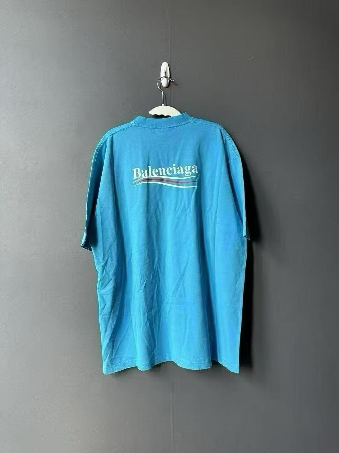 Balenciaga Light Blue Distressed Coke Tee — front
