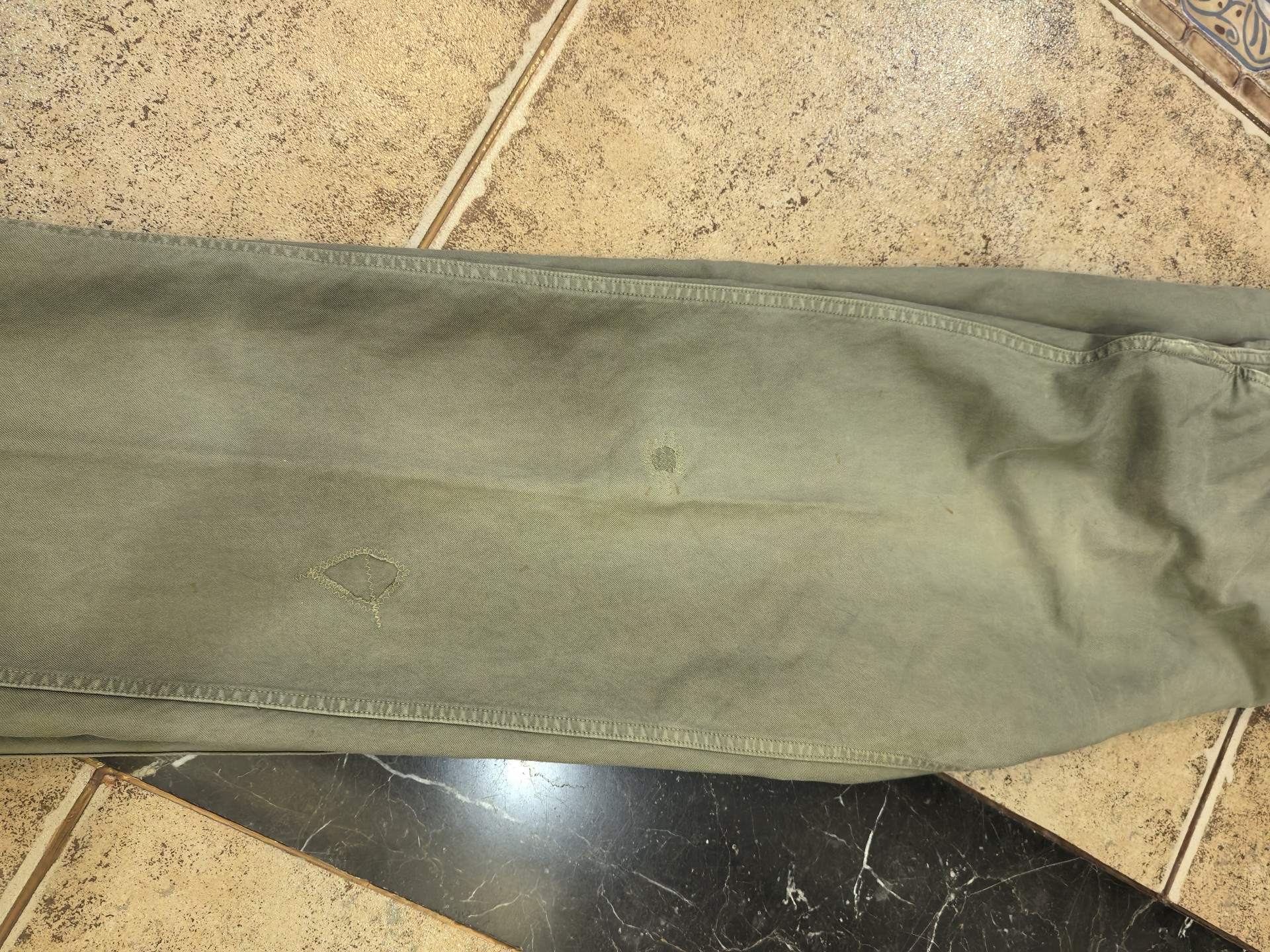 Visvim Men’s Olive Straight Leg Casual Pants — detail