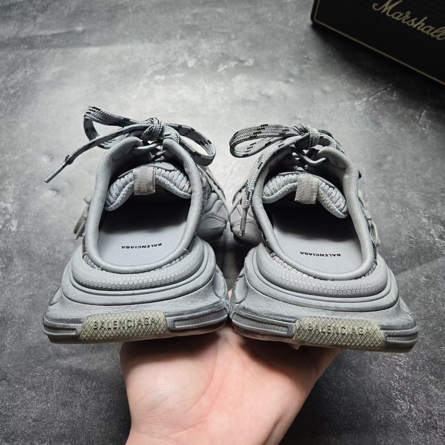 Balenciaga 3XL Gray Silver Mule Sneakers — detail