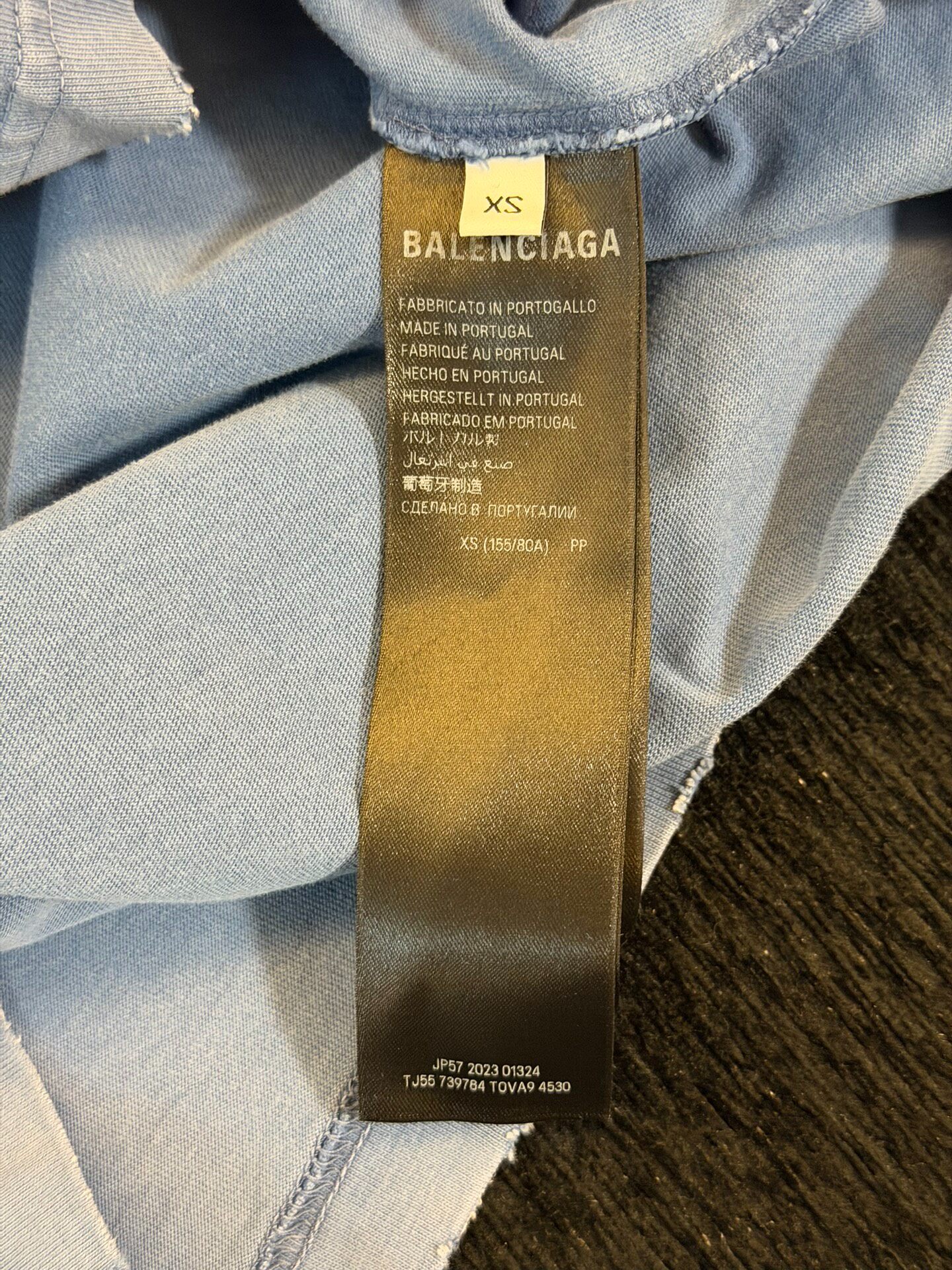 Balenciaga Dusty Blue Tape Logo T-Shirt — label