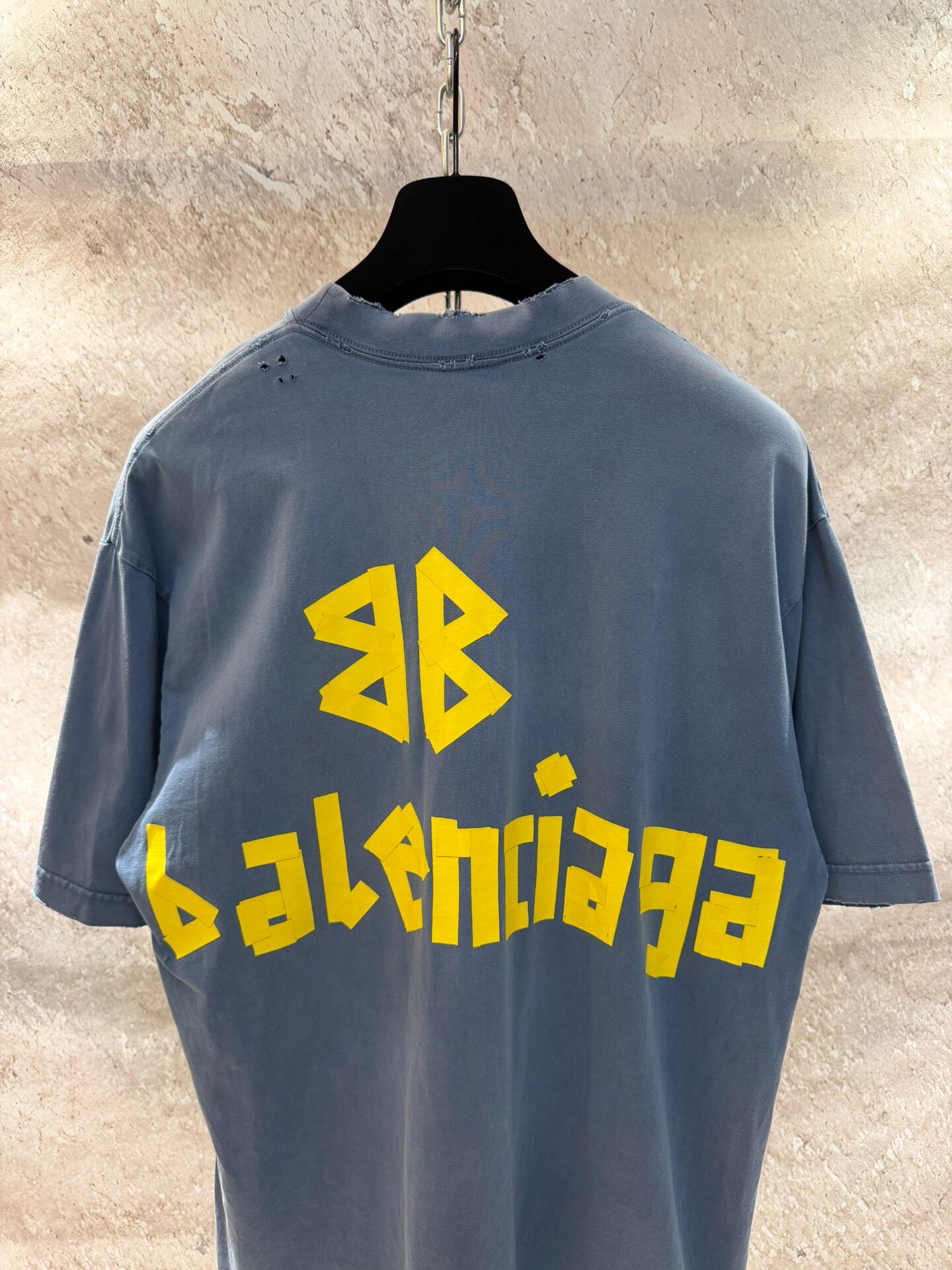 Balenciaga Dusty Blue Tape Logo T-Shirt — back