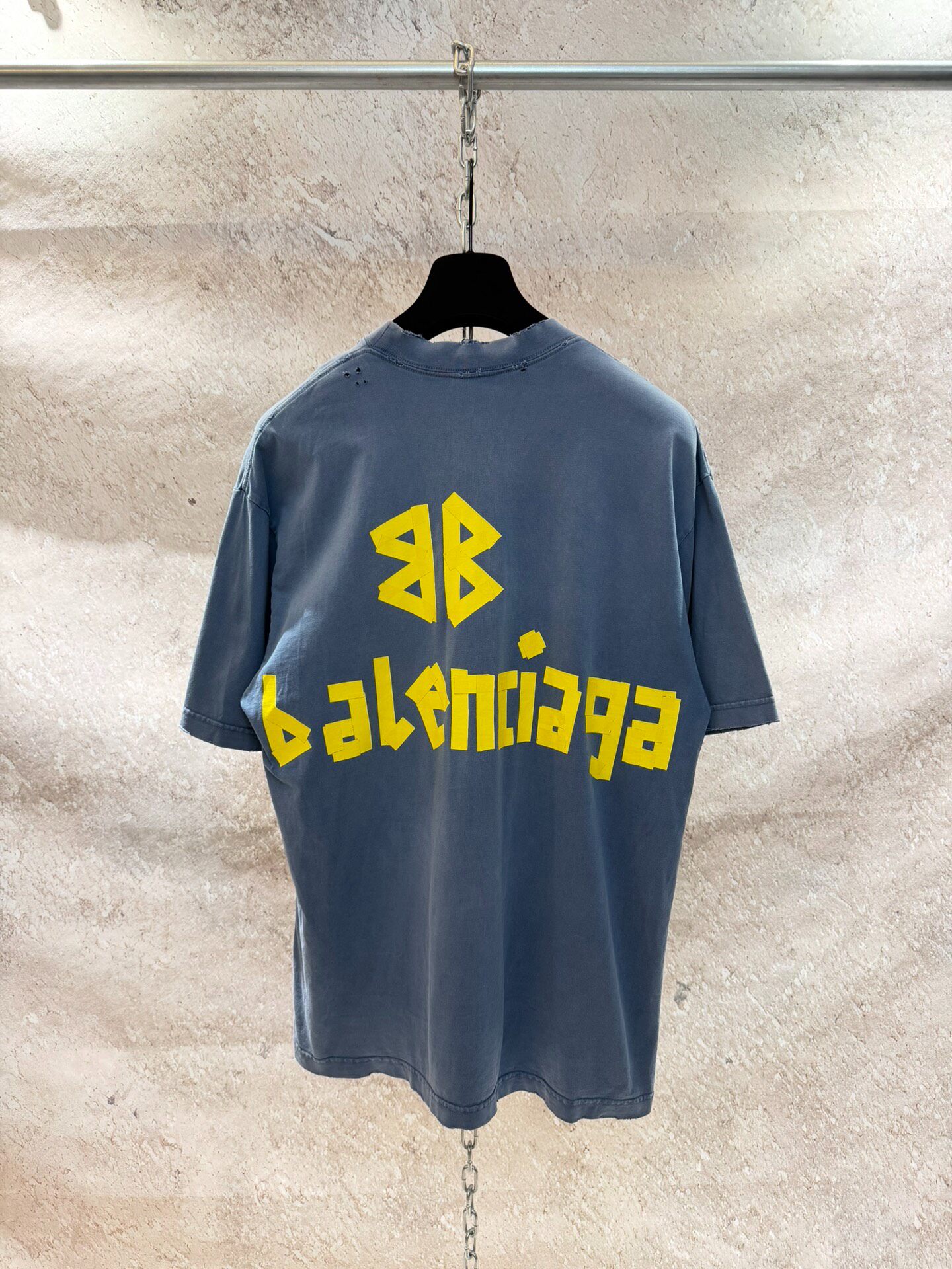 Balenciaga Dusty Blue Tape Logo T-Shirt — detail