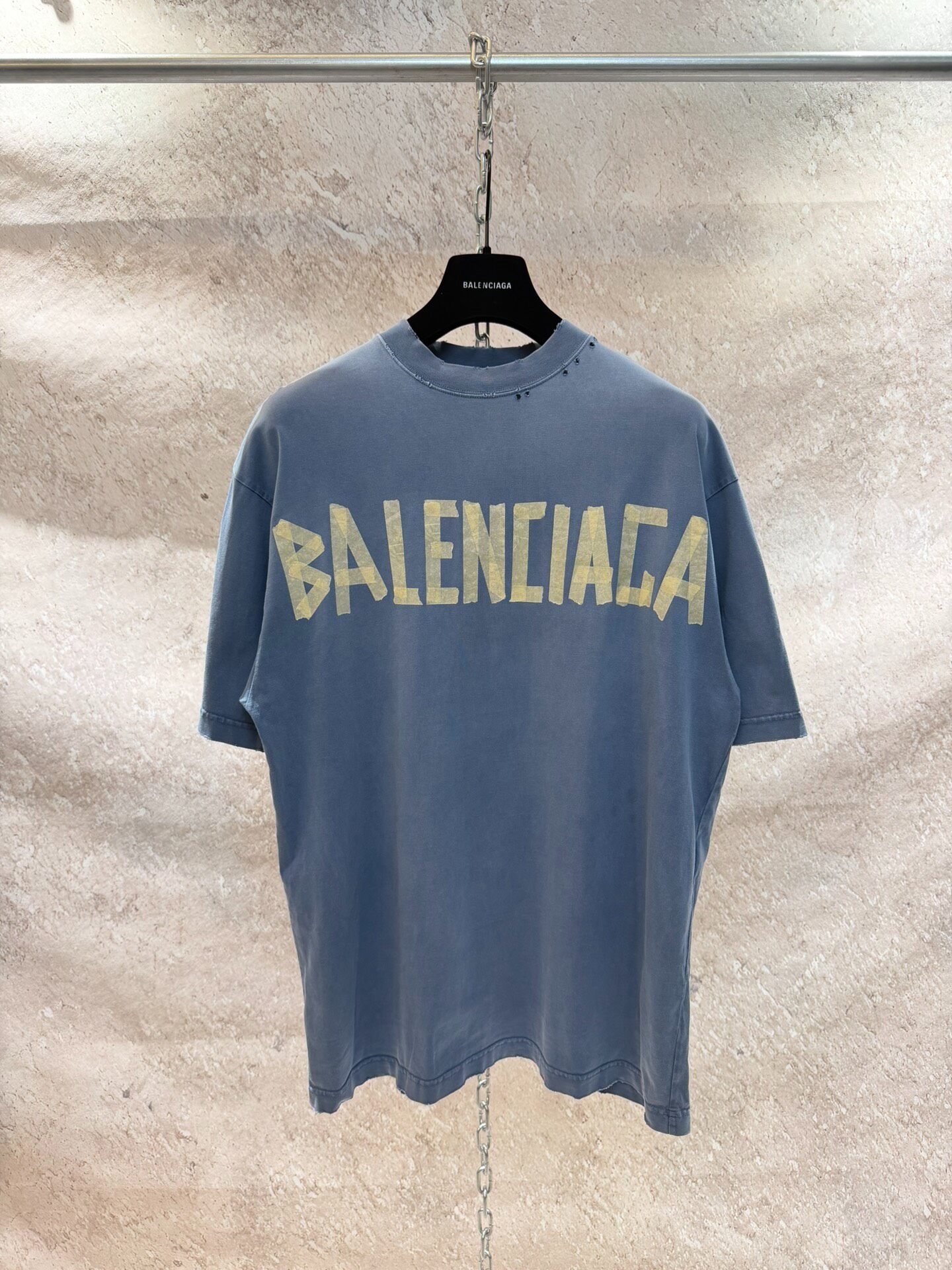 Balenciaga Dusty Blue Tape Logo T-Shirt
