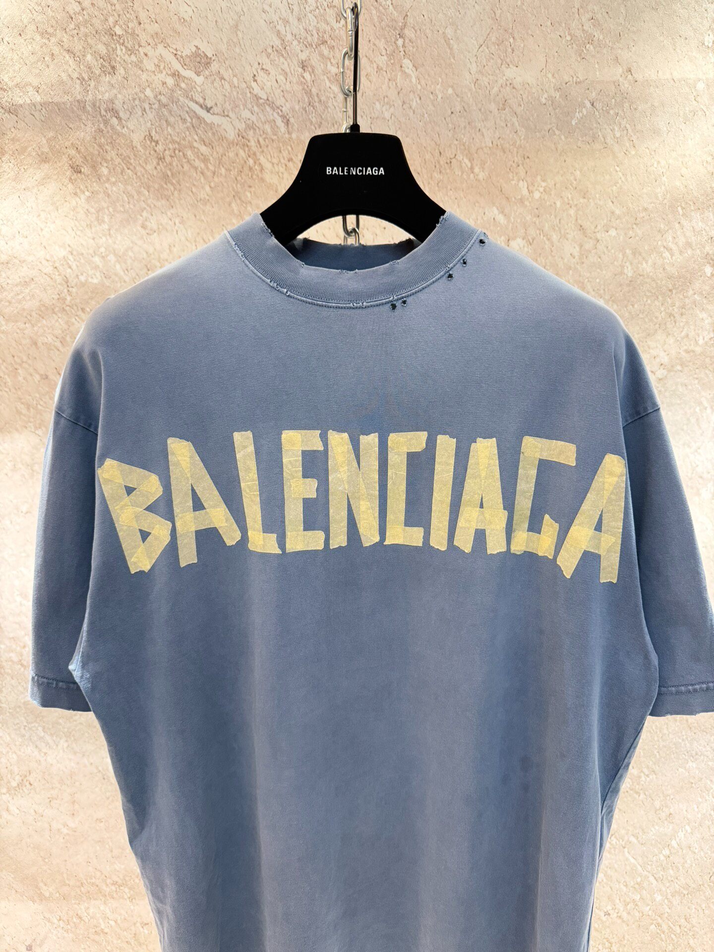 Balenciaga Dusty Blue Tape Logo T-Shirt — front
