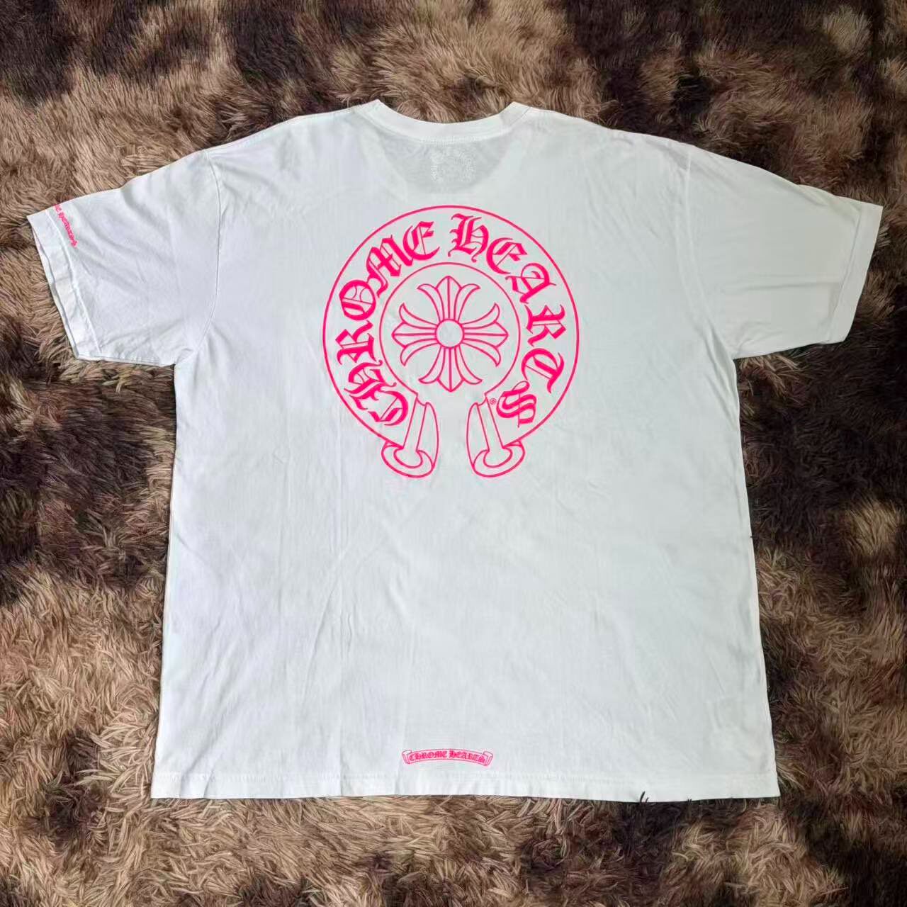 Chrome Hearts White Pink Logo Short Sleeve Tee — front