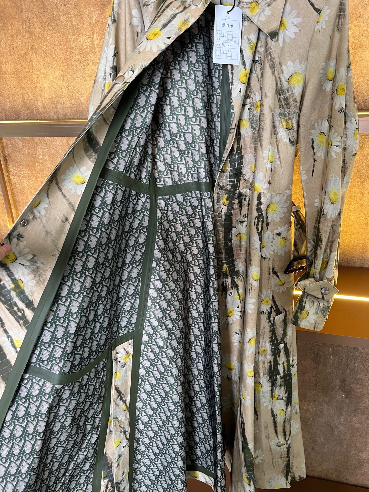 Dior Beige Daisy Print Trench Coat — label
