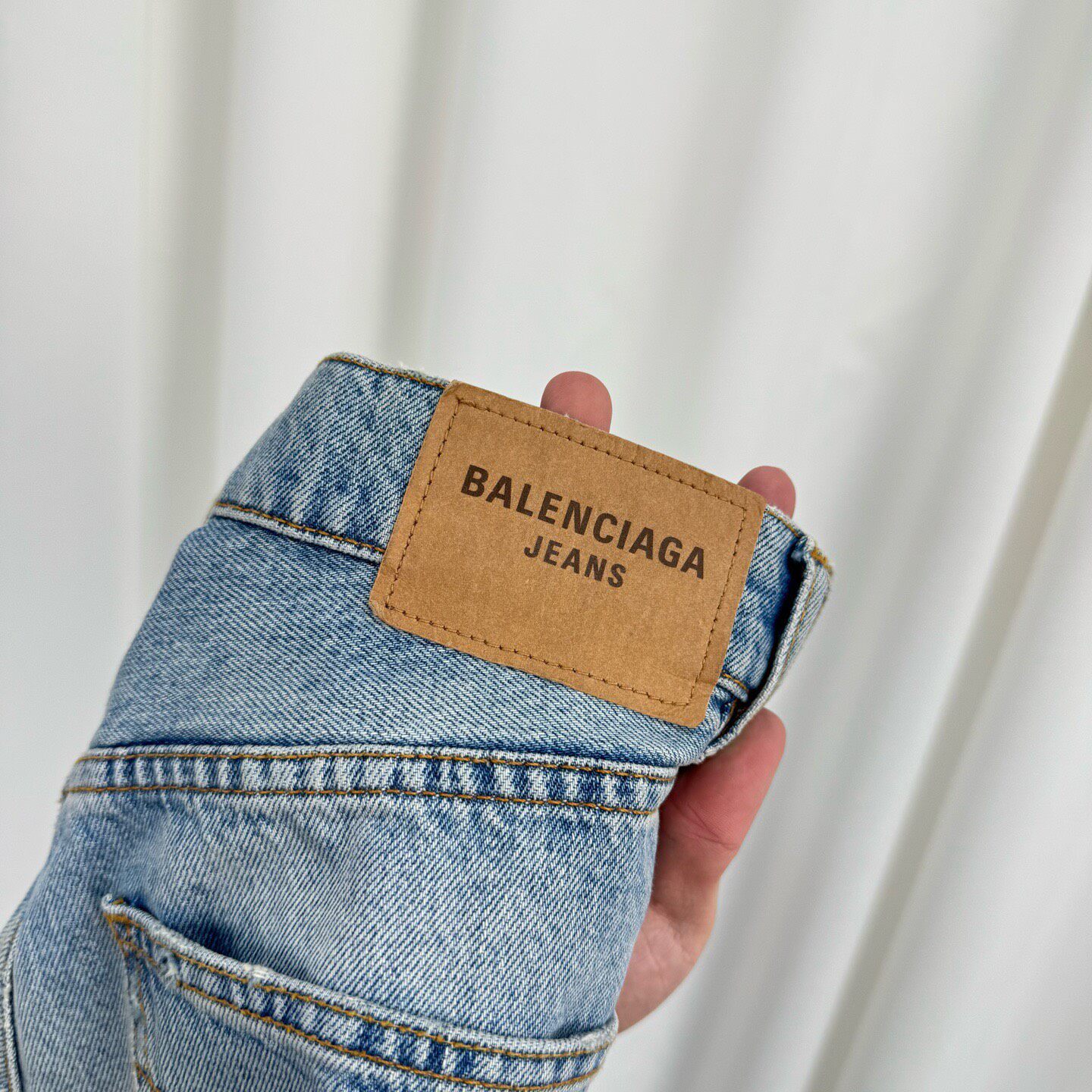 Balenciaga Distressed Straight-Leg Jeans — label