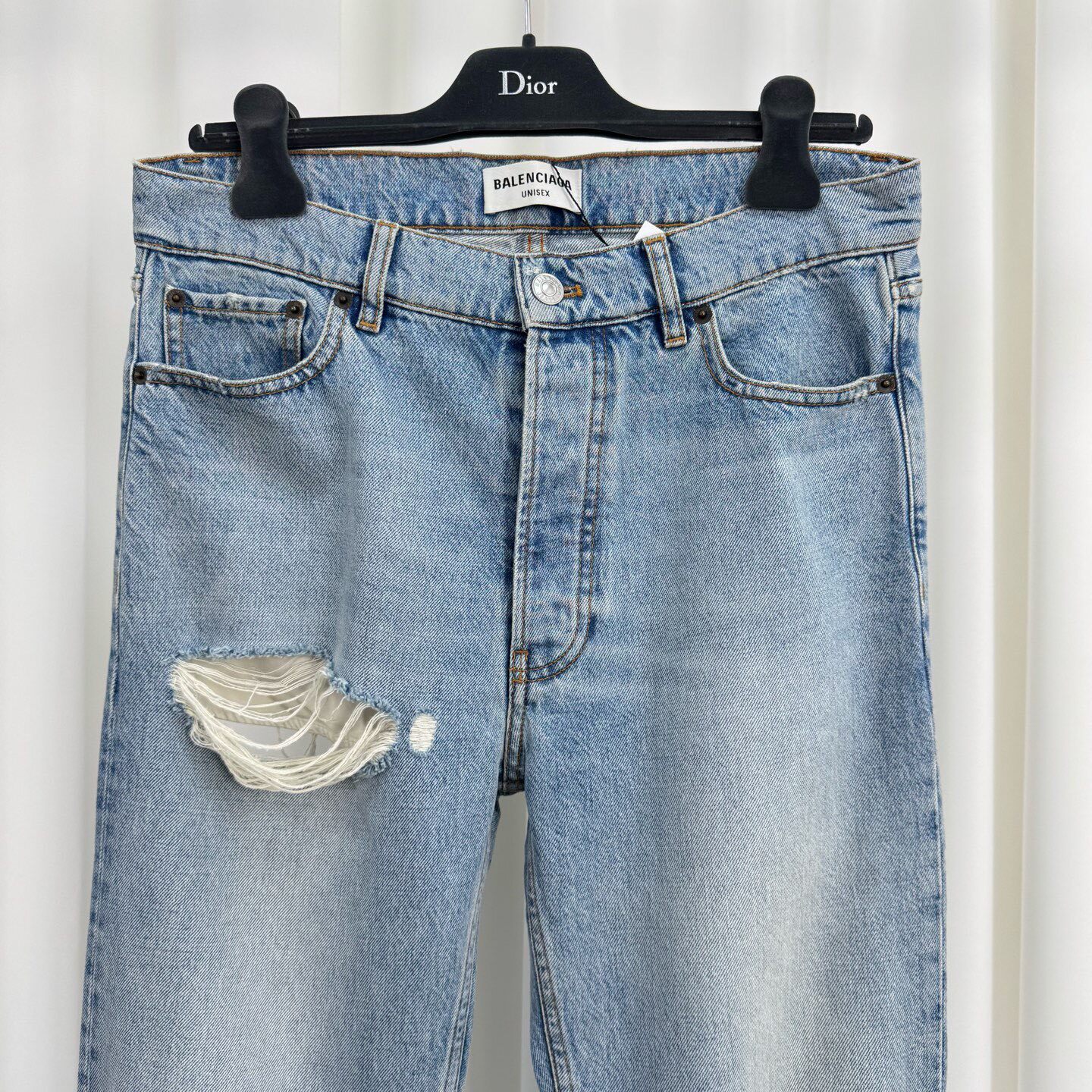 Balenciaga Distressed Straight-Leg Jeans — detail