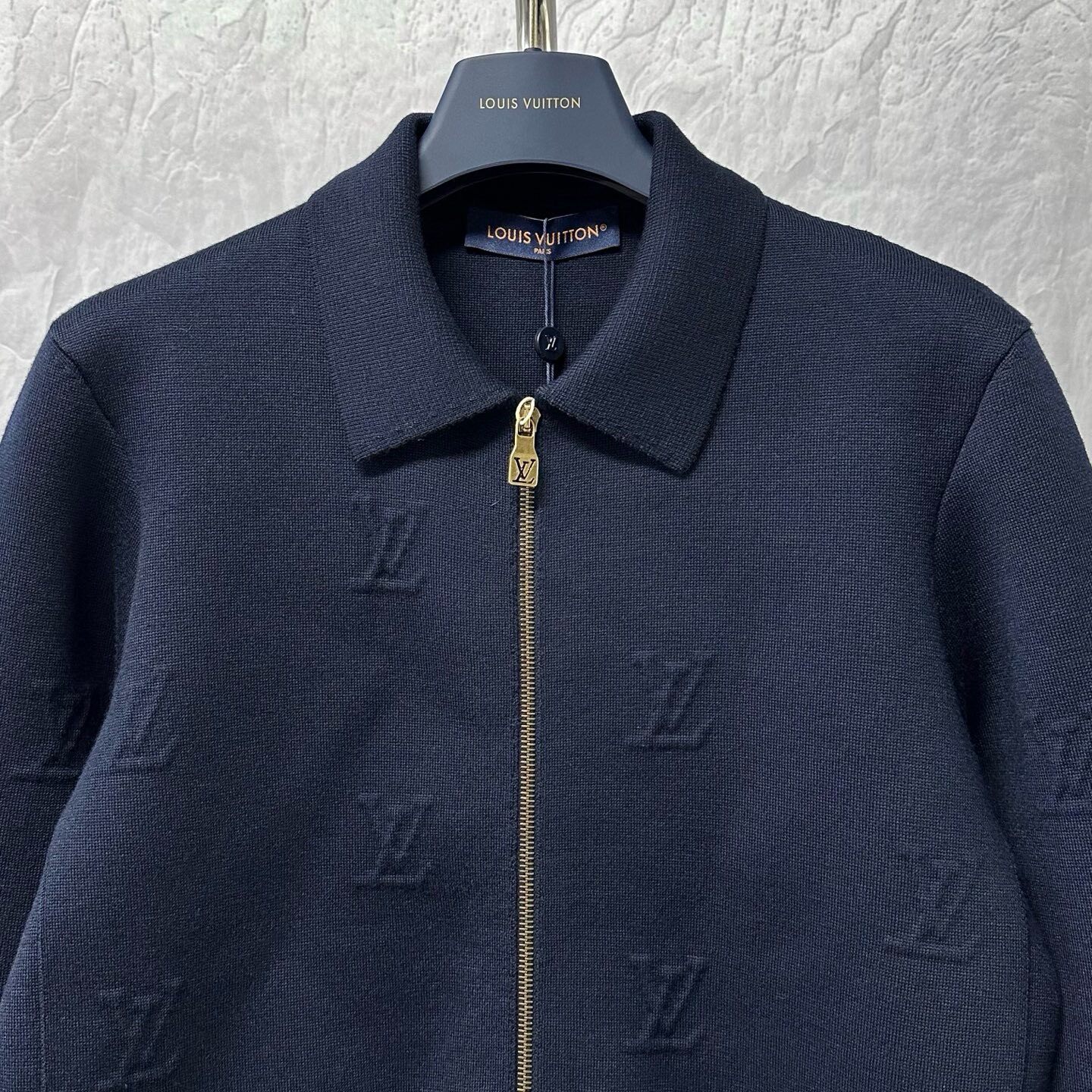 LV SS26 Embossed Monogram Collared Jacket — detail