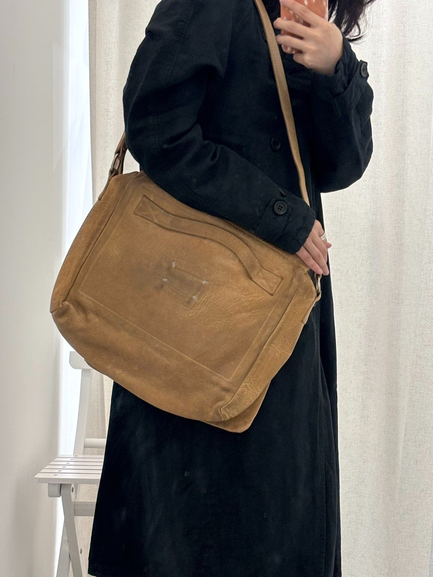 Maison Margiela Tan Leather Messenger Bag — detail