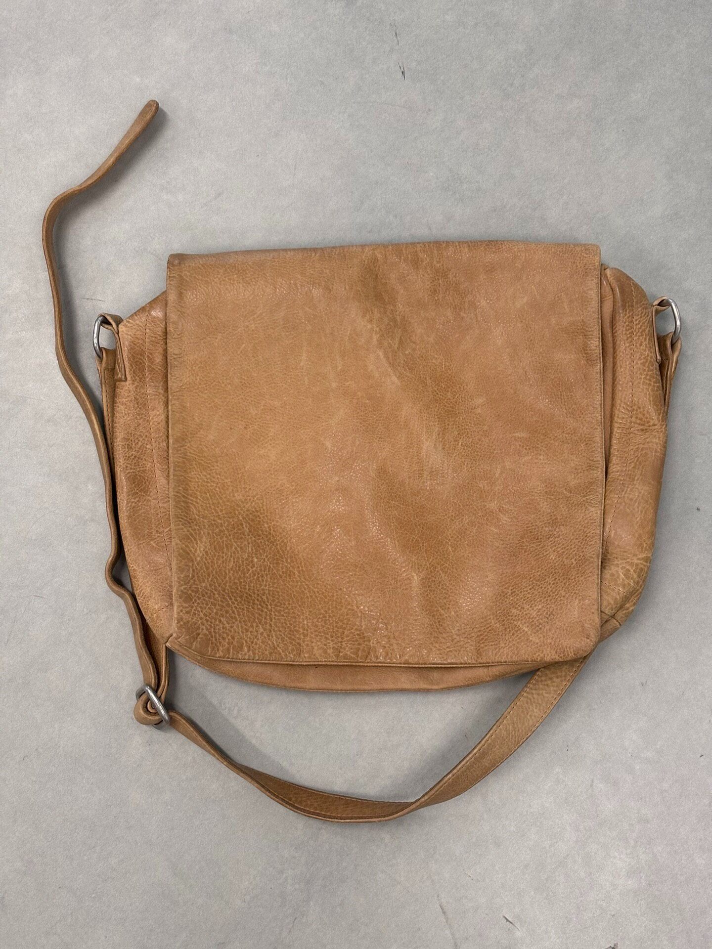 Maison Margiela Tan Leather Messenger Bag — label