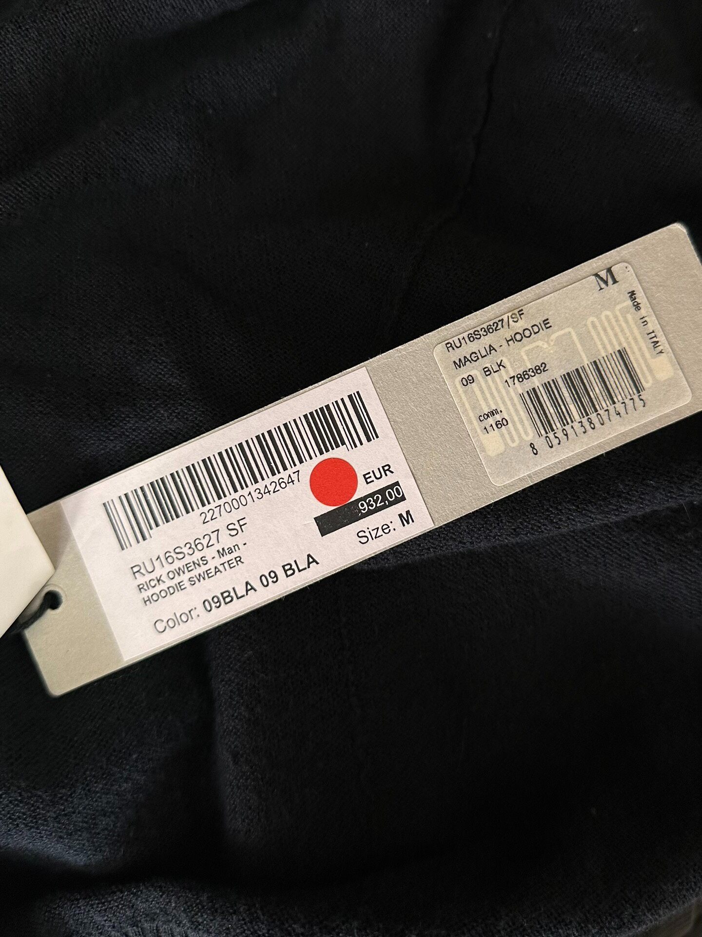 Rick Owens 16SS Zip-Up Hooded Knit — label