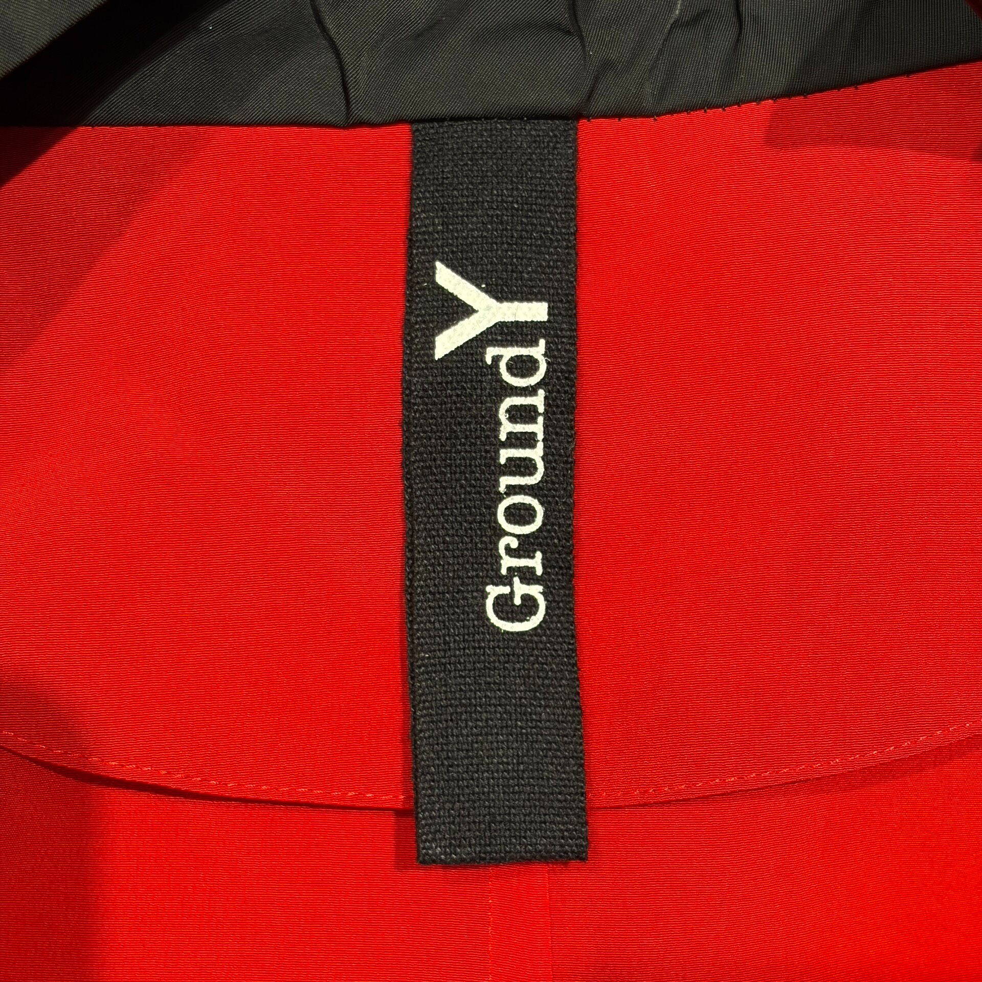 Yohji Yamamoto 22AW Red Black Firefighter Coat — label