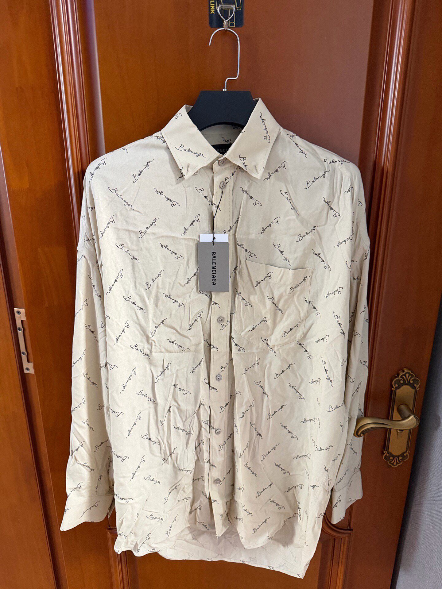 Balenciaga Beige Full Logo Long-Sleeve Shirt