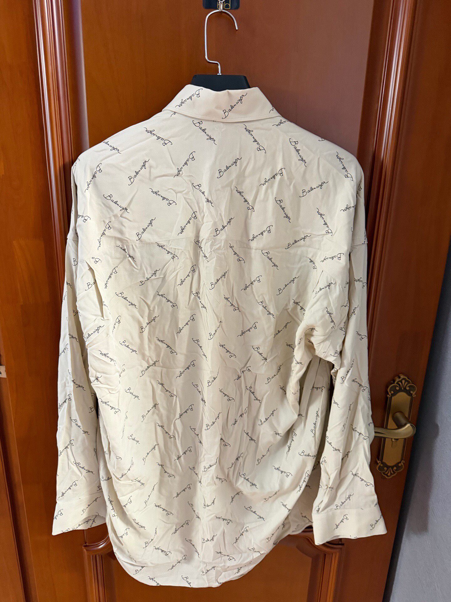 Balenciaga Beige Full Logo Long-Sleeve Shirt — front