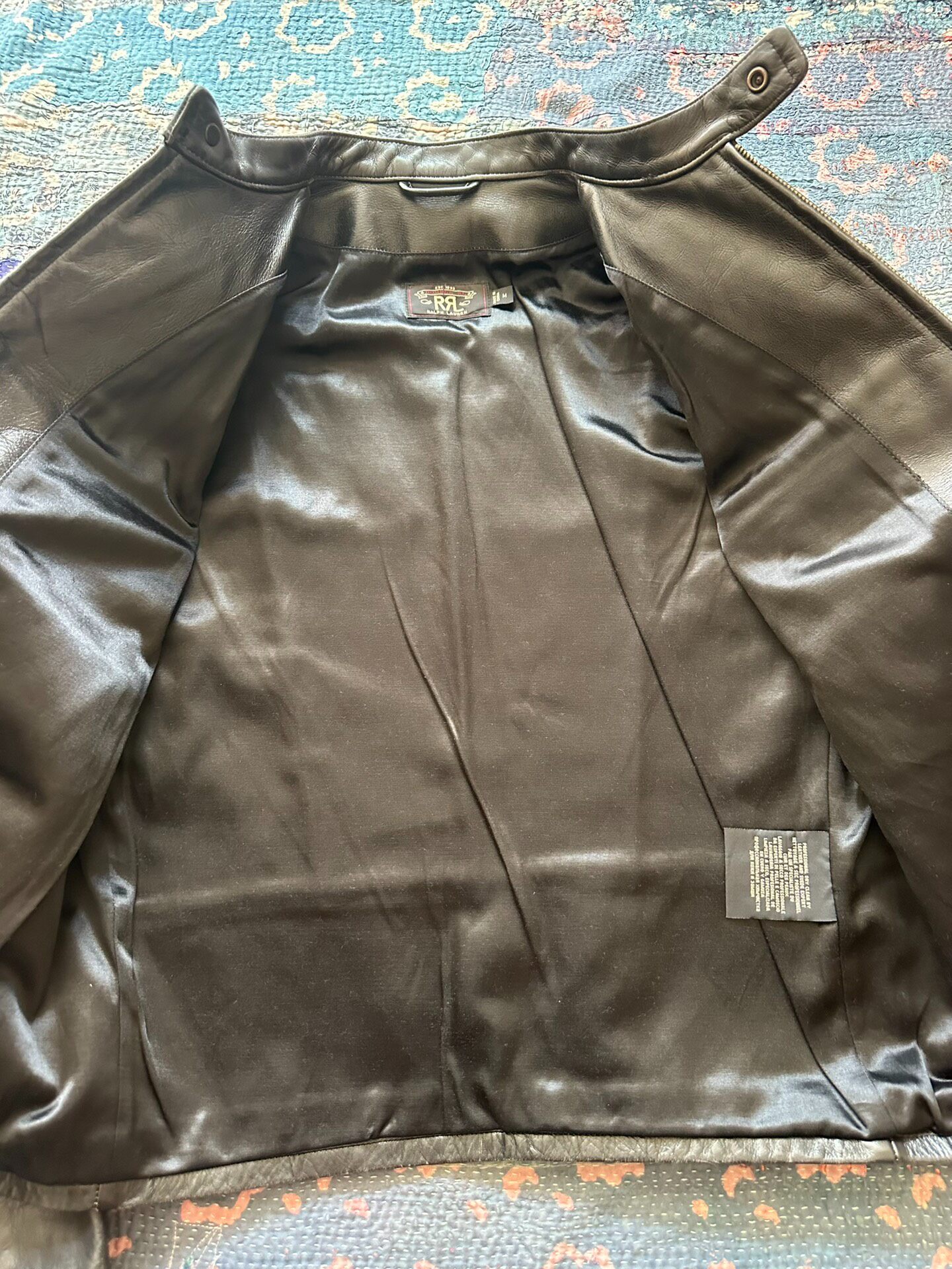 RRL J100 Brown Leather Motorcycle Jacket — detail