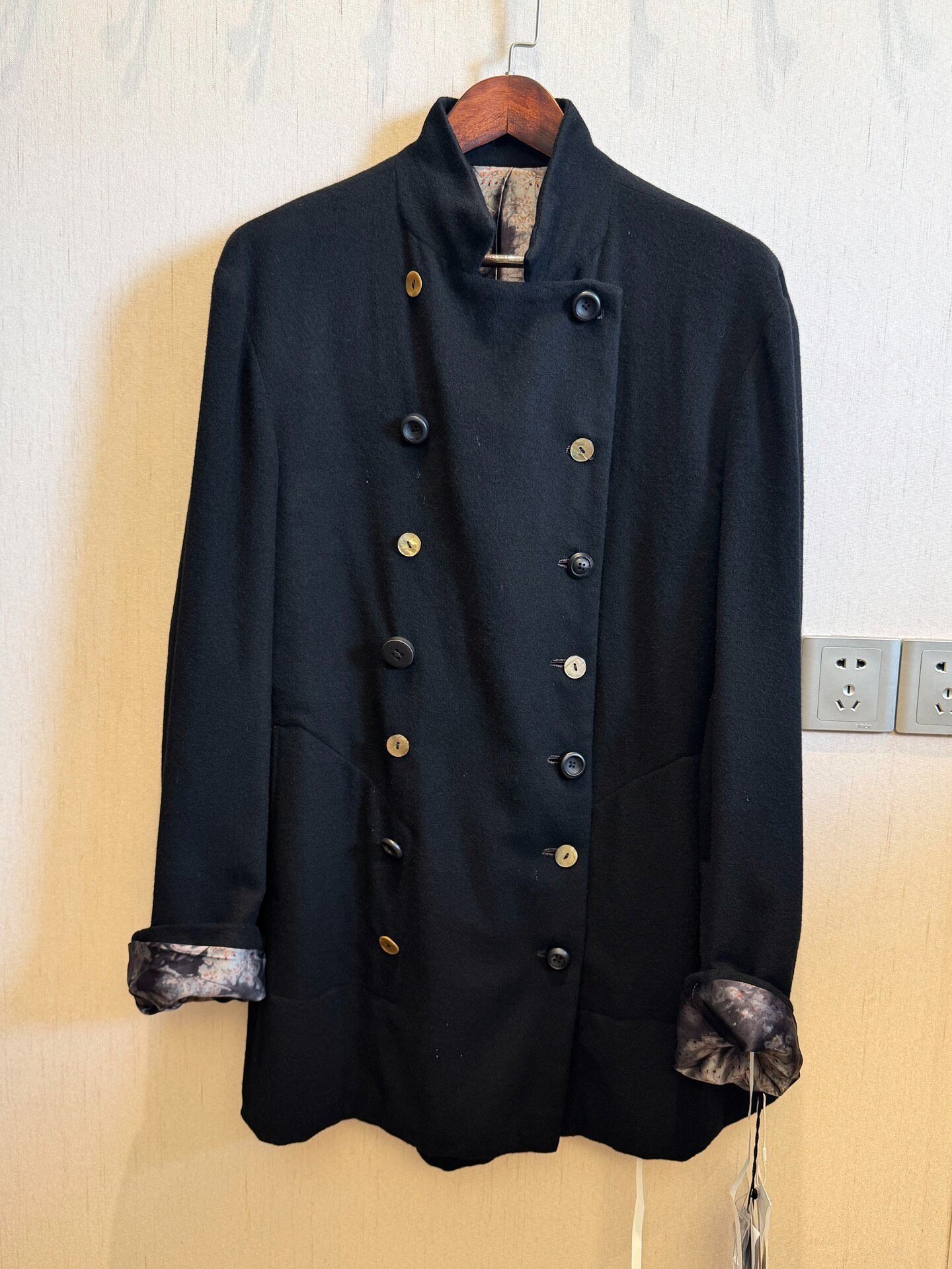 Black Double-Breasted Napoleon Coat — front