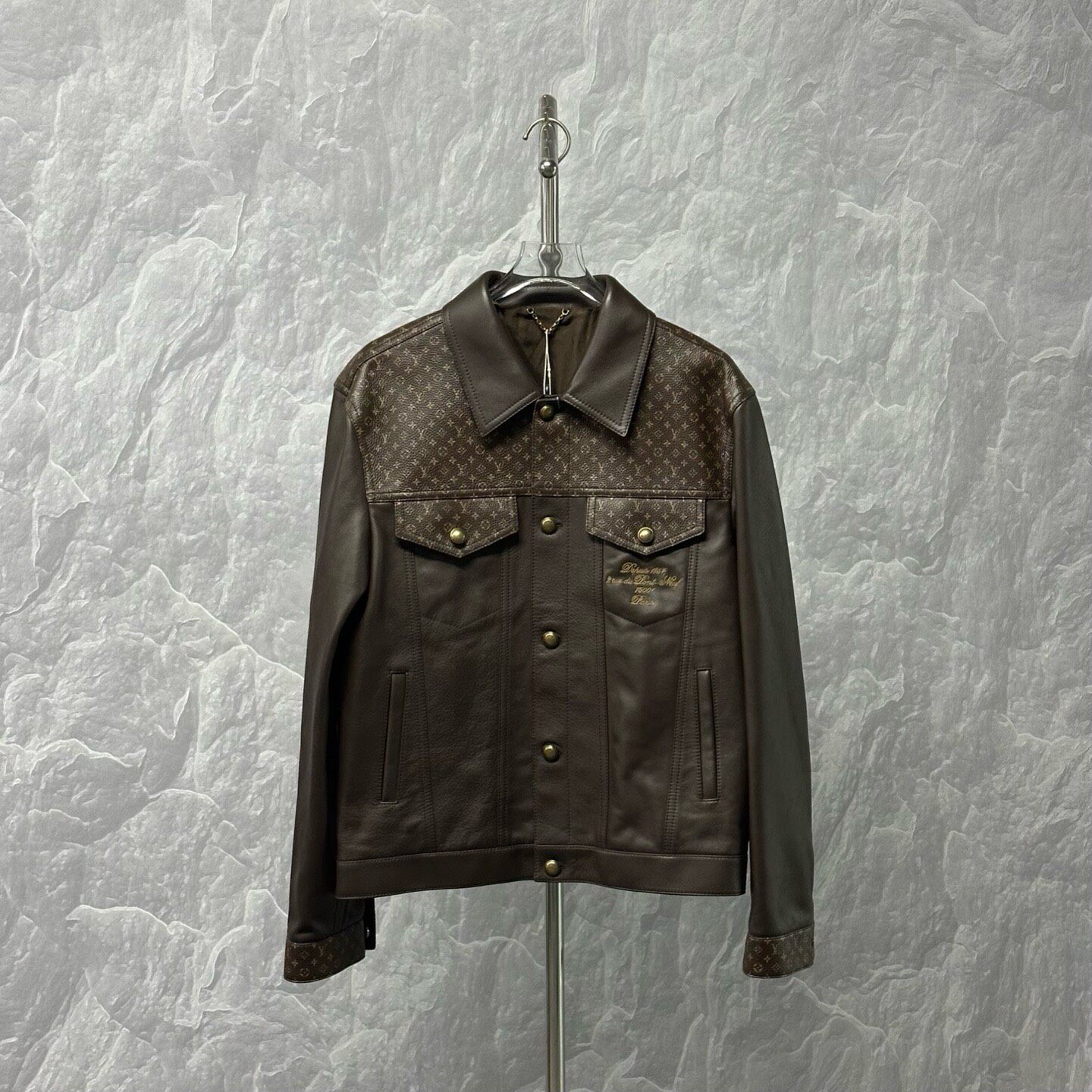Louis Vuitton SS25 Logo Print Leather Jacket — front