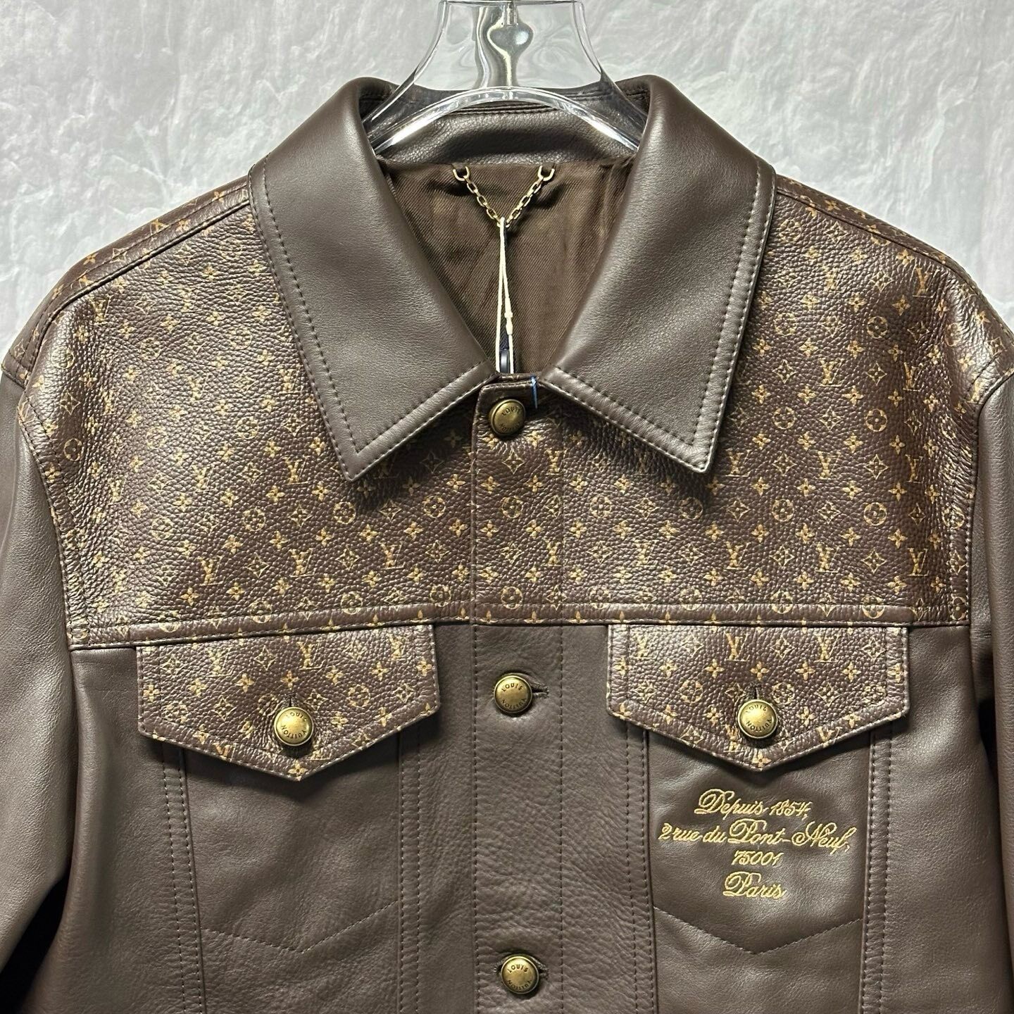 Louis Vuitton SS25 Logo Print Leather Jacket — detail