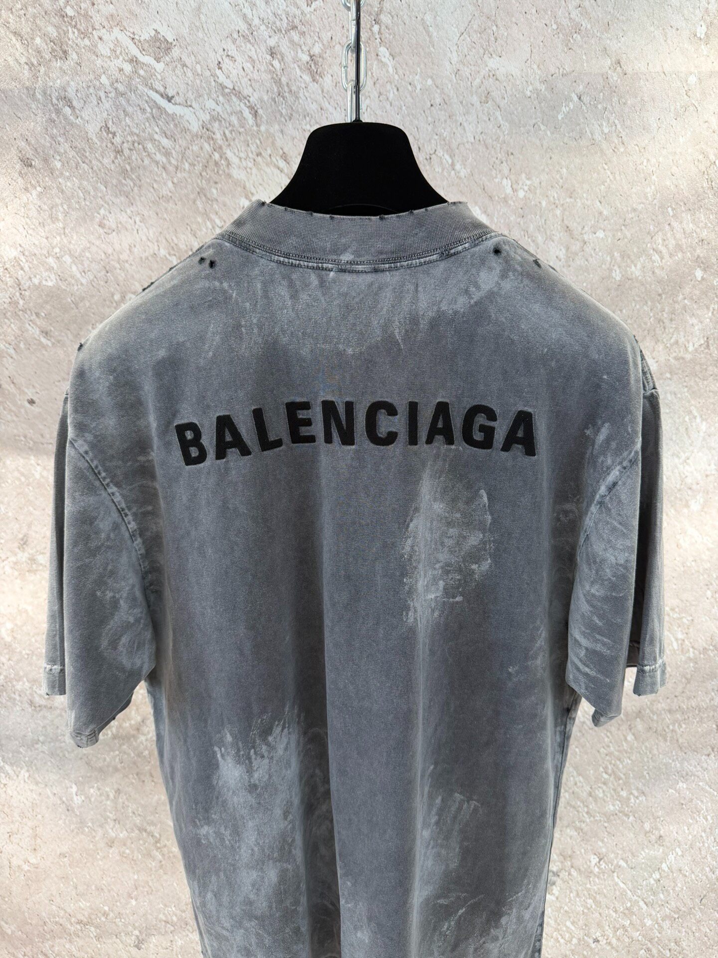 Balenciaga Gray Distressed Short Sleeve T-Shirt — back