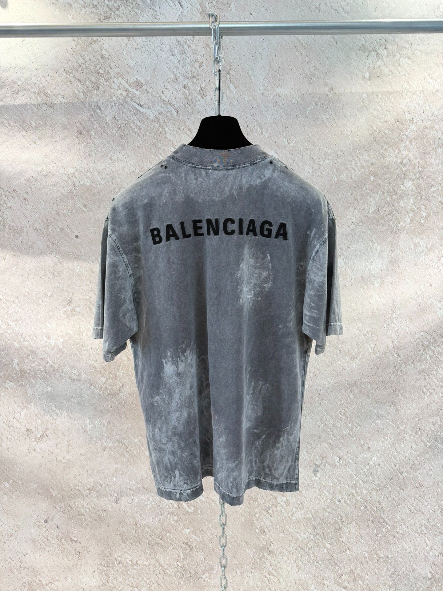 Balenciaga Gray Distressed Short Sleeve T-Shirt — detail