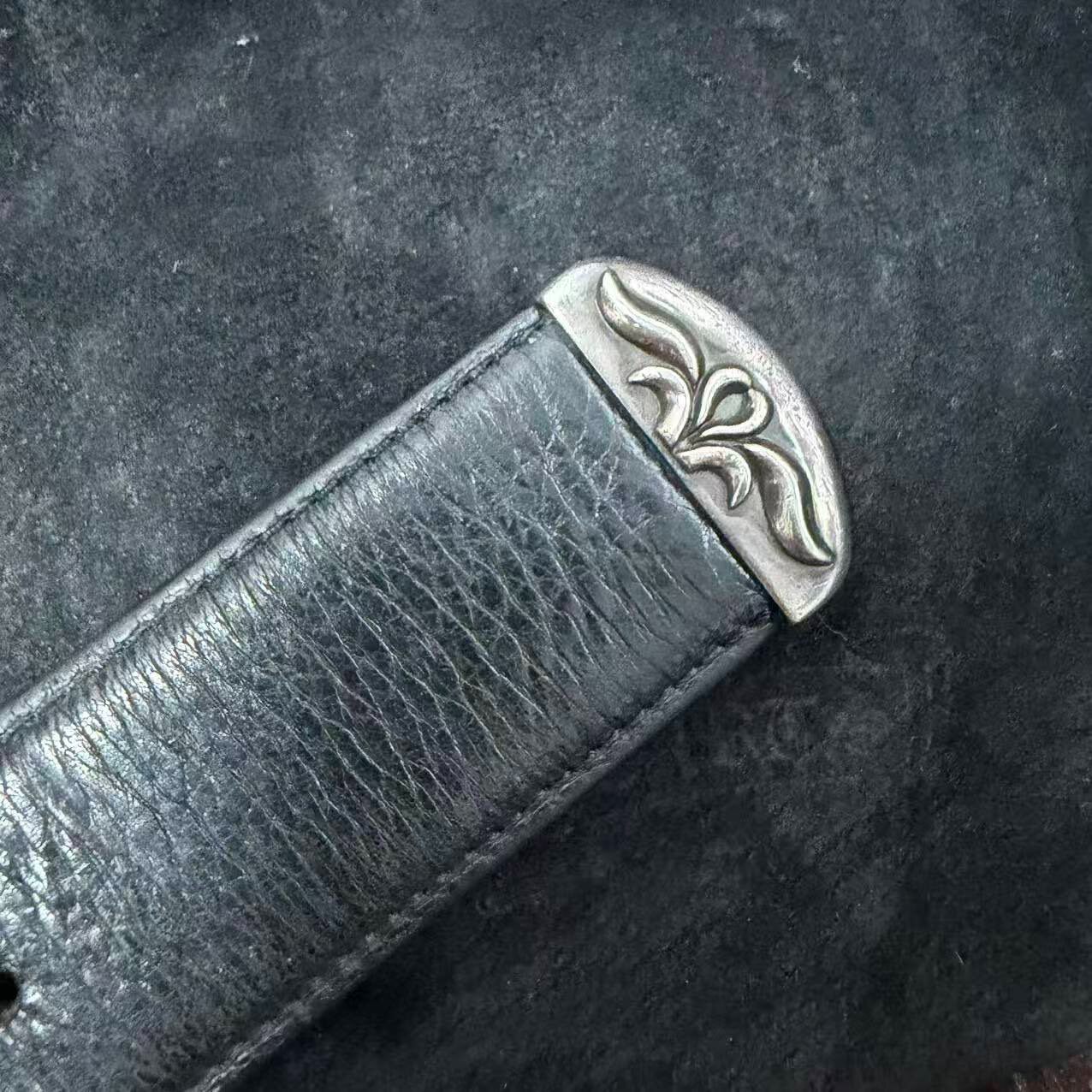 Chrome Hearts Black Leather Belt with Silver Buckle — back