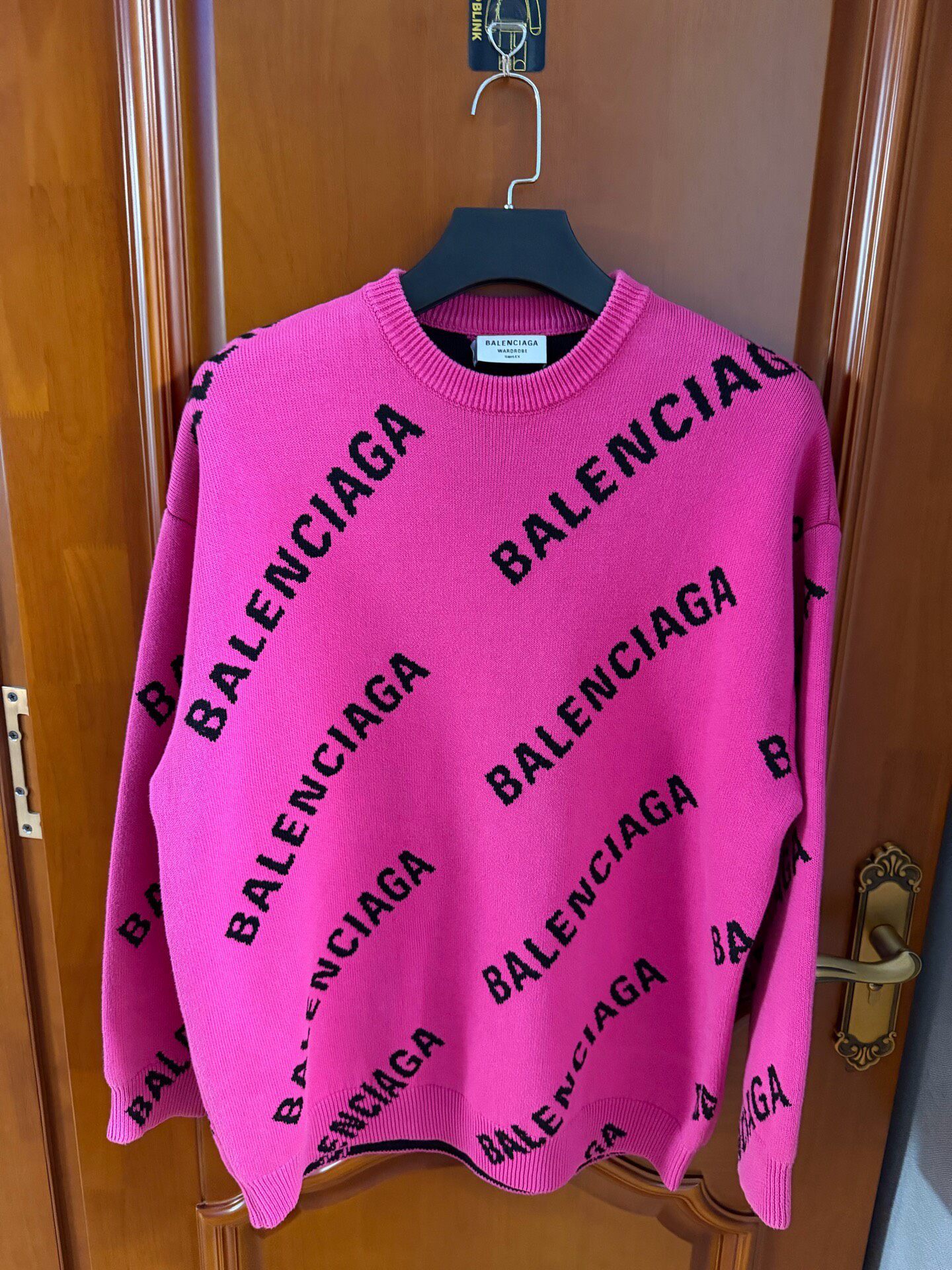Balenciaga Pink Full-Logo Wool Knit Sweater