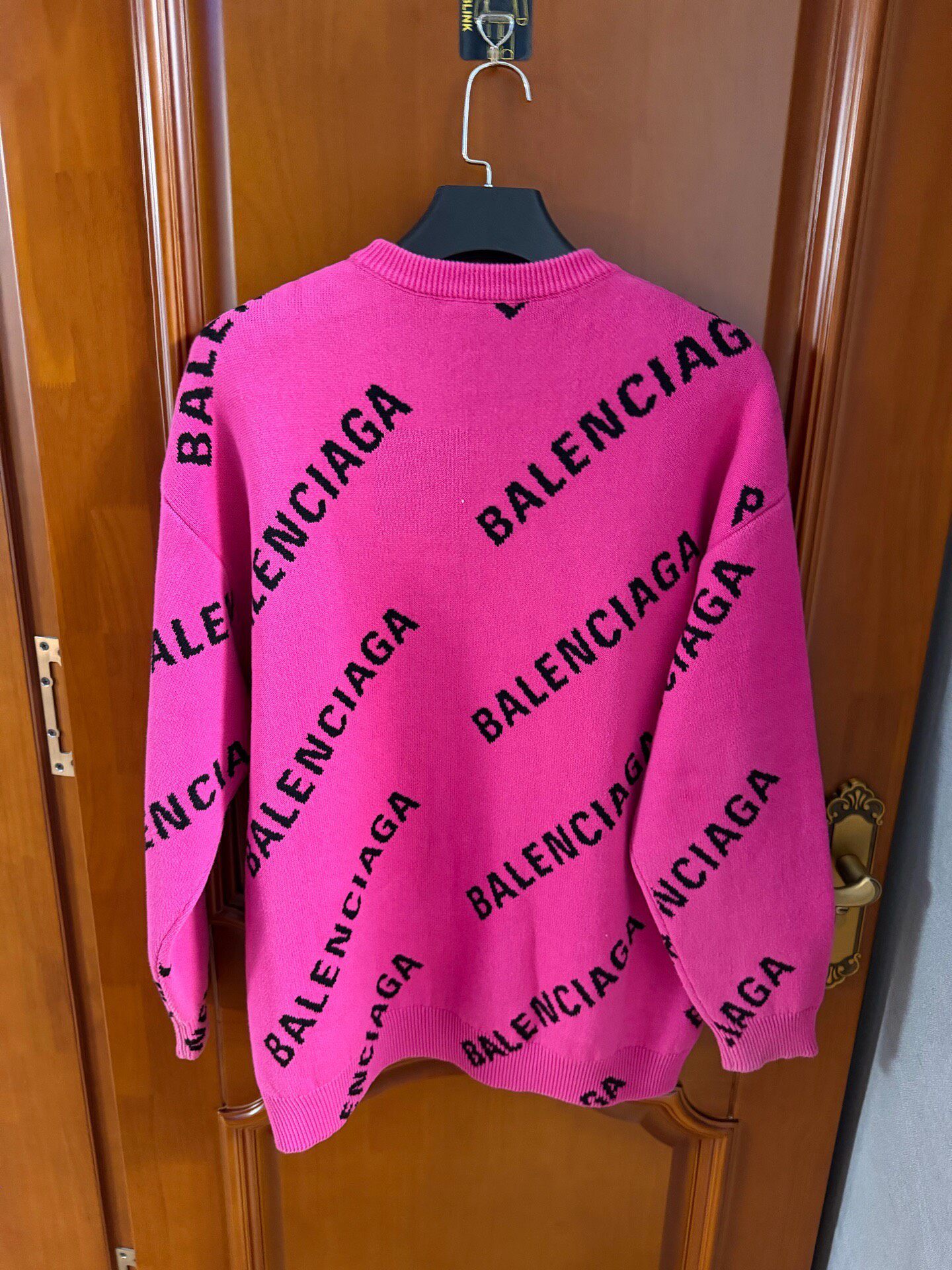 Balenciaga Pink Full-Logo Wool Knit Sweater — front