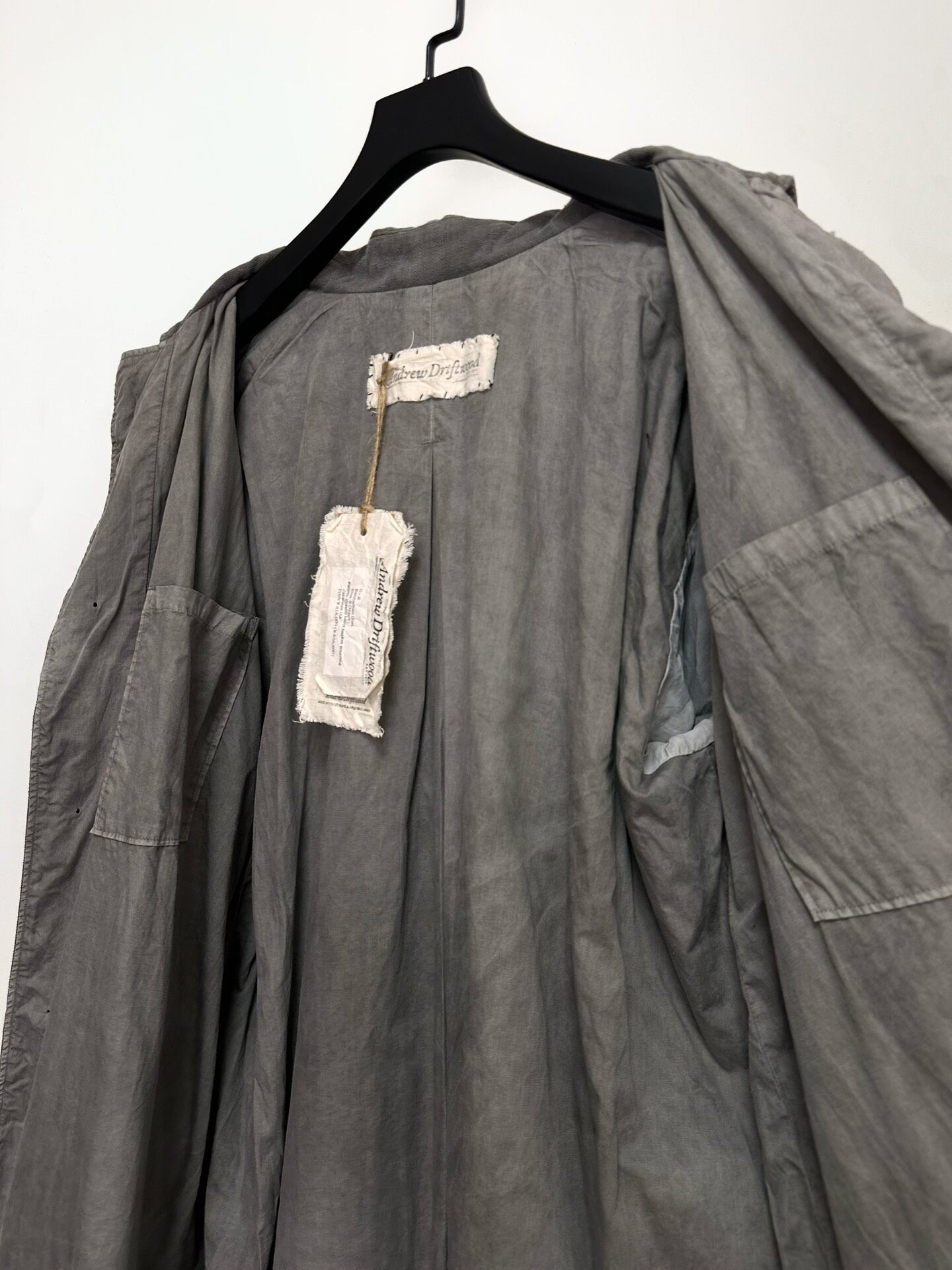 Andrew Driftwood Balmacaan Coat — label