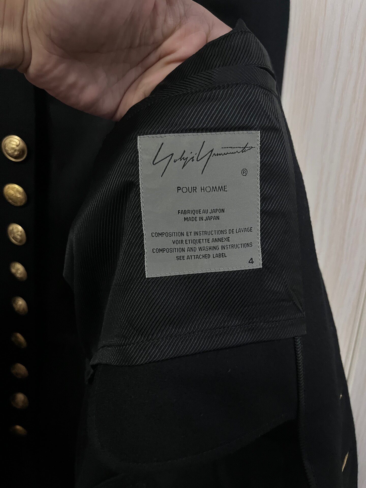 Yohji Yamamoto 19AW Gold Button Jacket — label