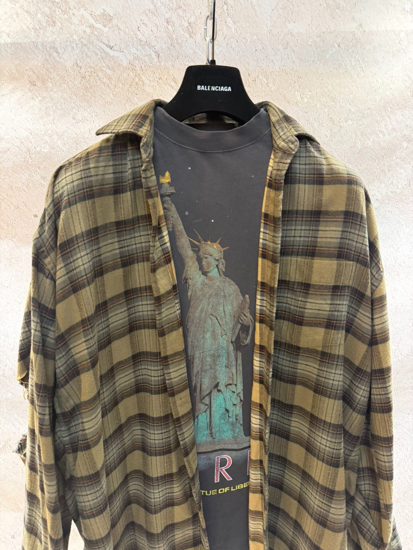 Balenciaga Yellow Plaid Fake Two-Piece Shirt — front