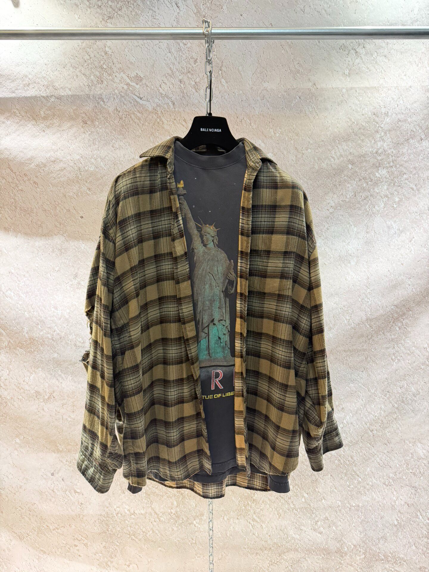 Balenciaga Yellow Plaid Fake Two-Piece Shirt