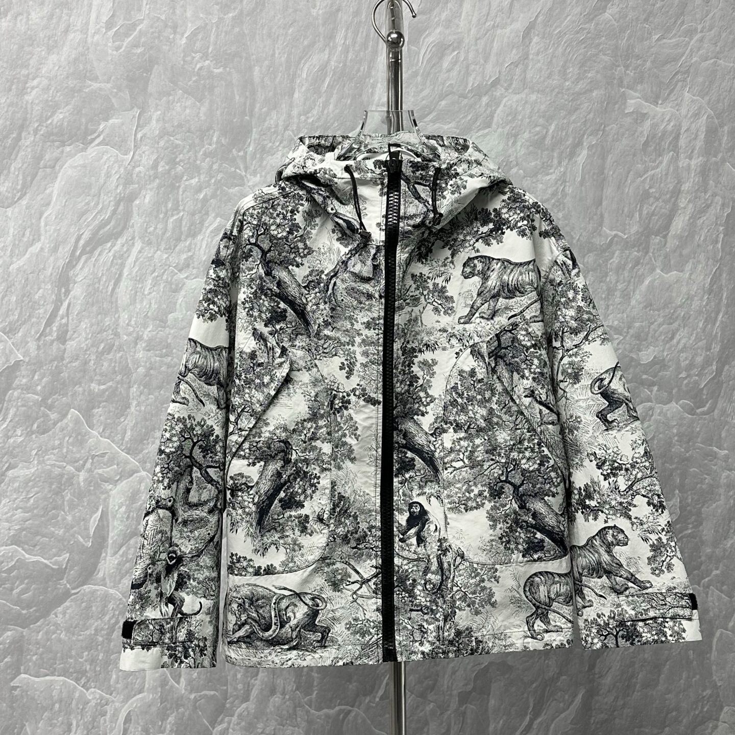 Dior Animal Print Hooded Zip Jacket — detail