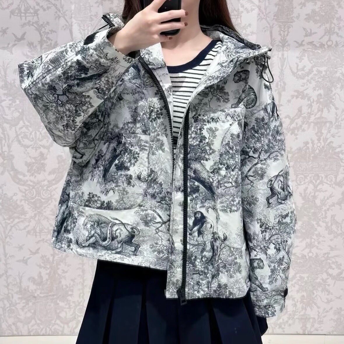 Dior Animal Print Hooded Zip Jacket — back