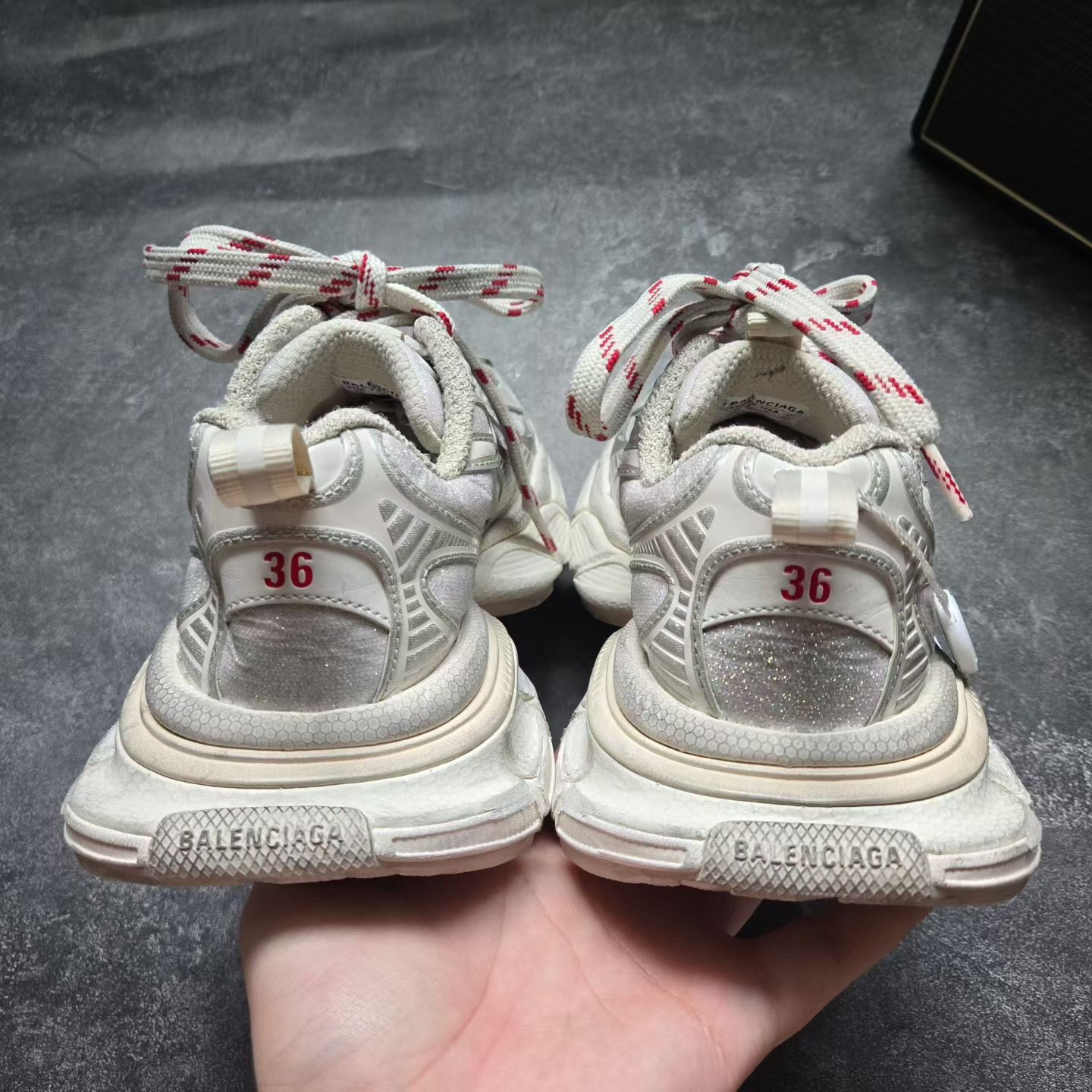 Balenciaga 3XL Silver Glitter Dad Sneakers — detail