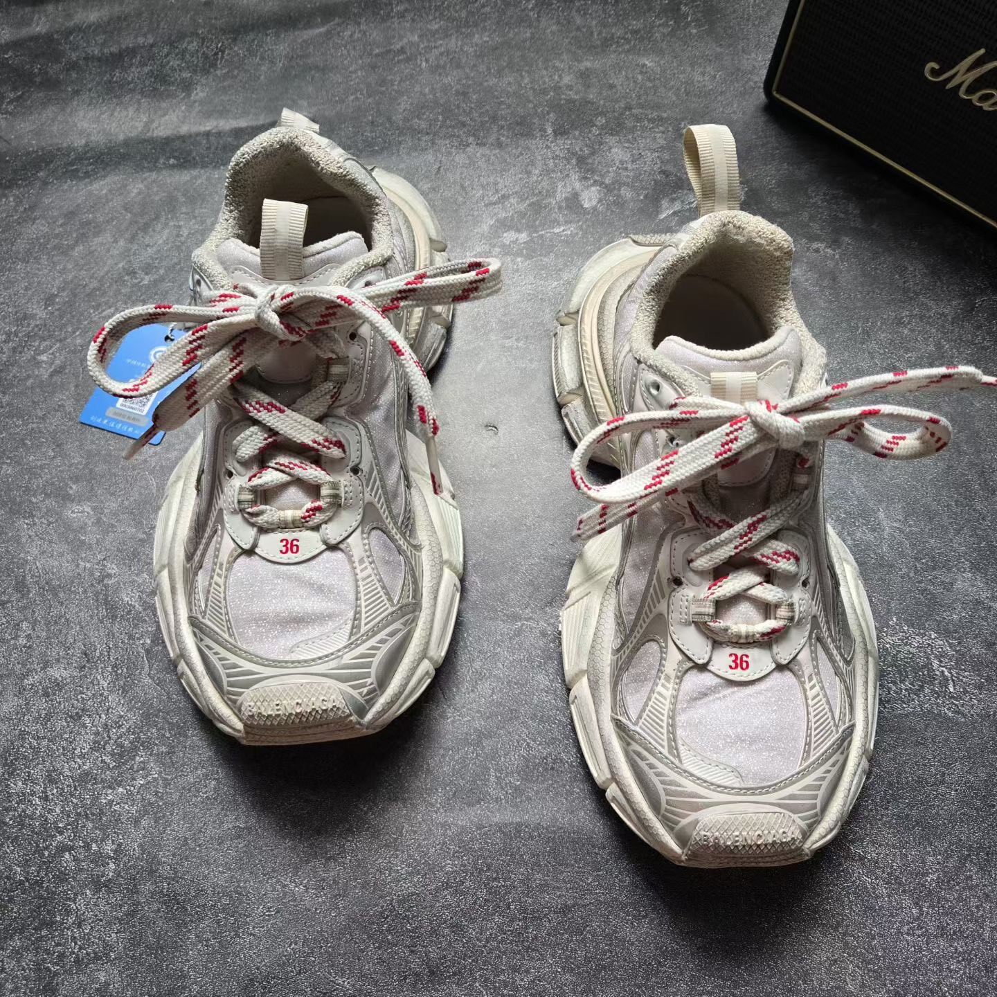 Balenciaga 3XL Silver Glitter Dad Sneakers — front
