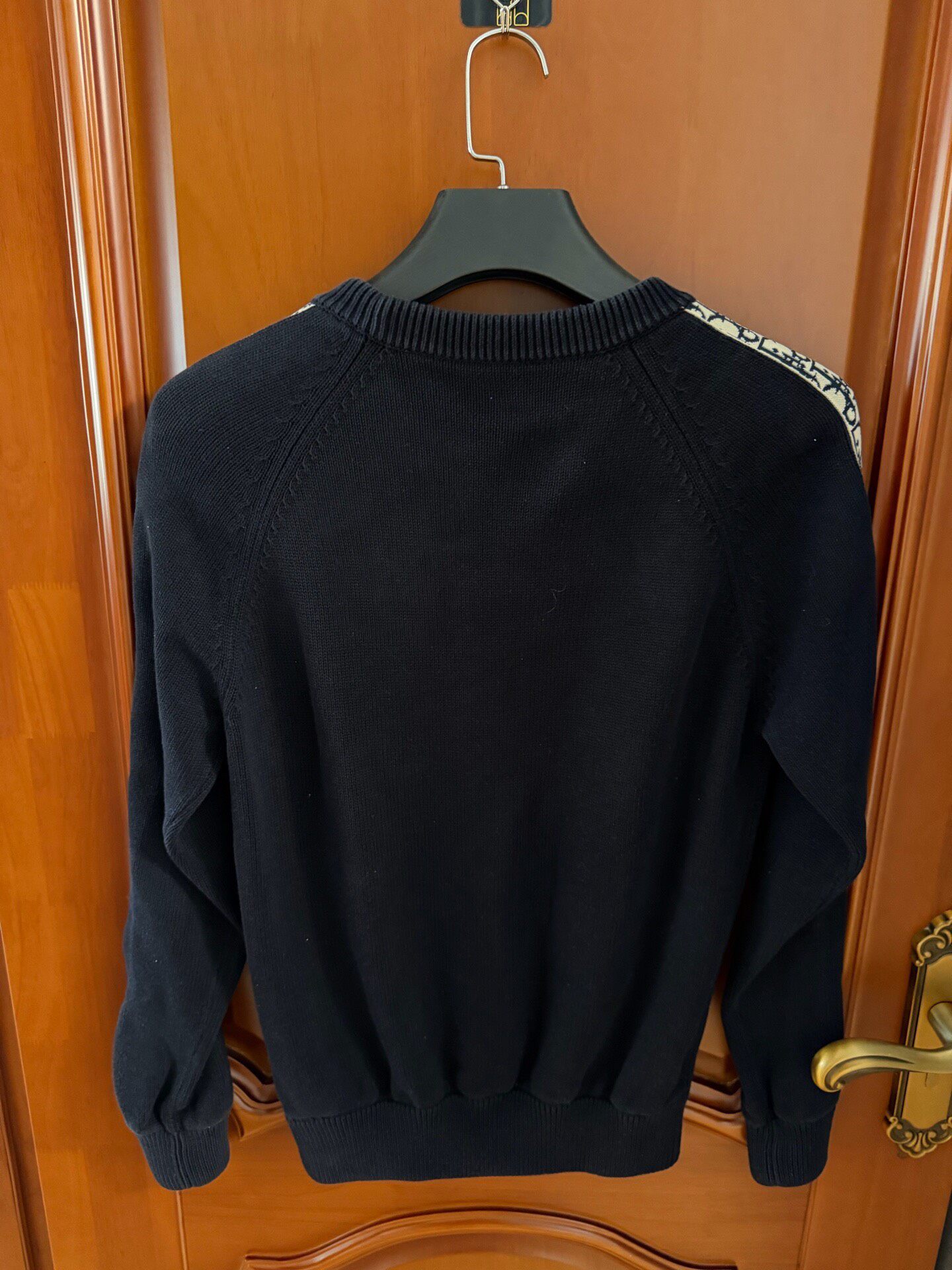 Dior Black Patterned Sleeve Knit Sweater — front