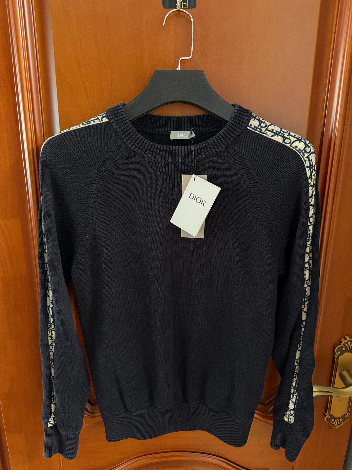 Dior Black Patterned Sleeve Knit Sweater