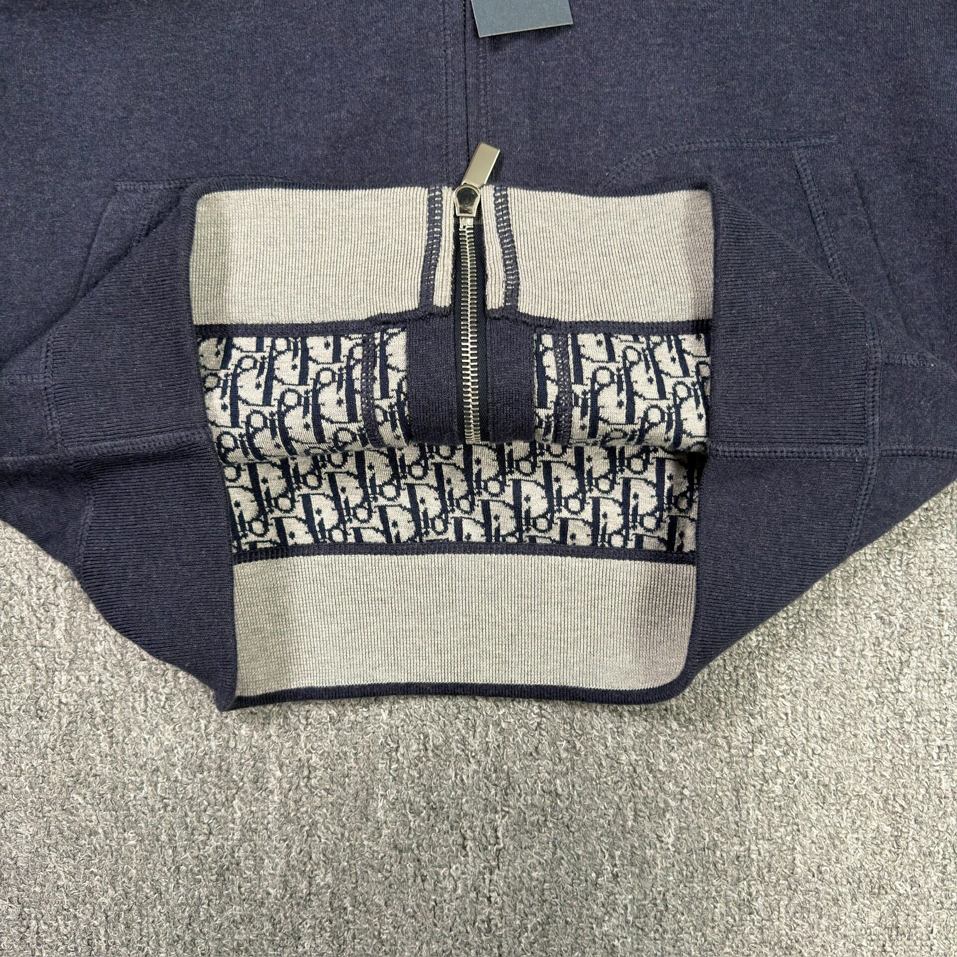 Dior Navy Monogram Inner Hoodie — label