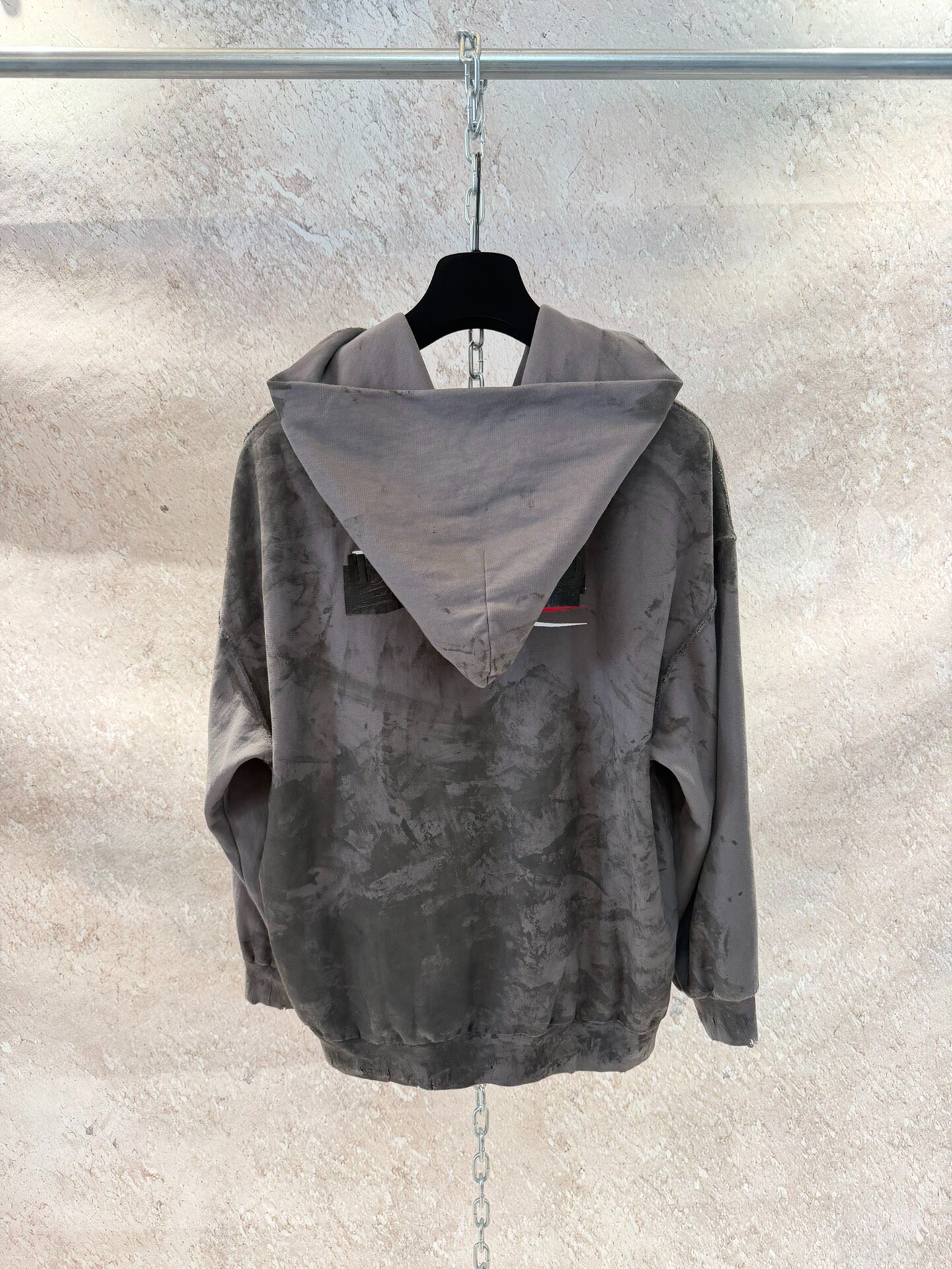 Balenciaga Gray Mud-Dyed Zip-Up Hoodie — detail