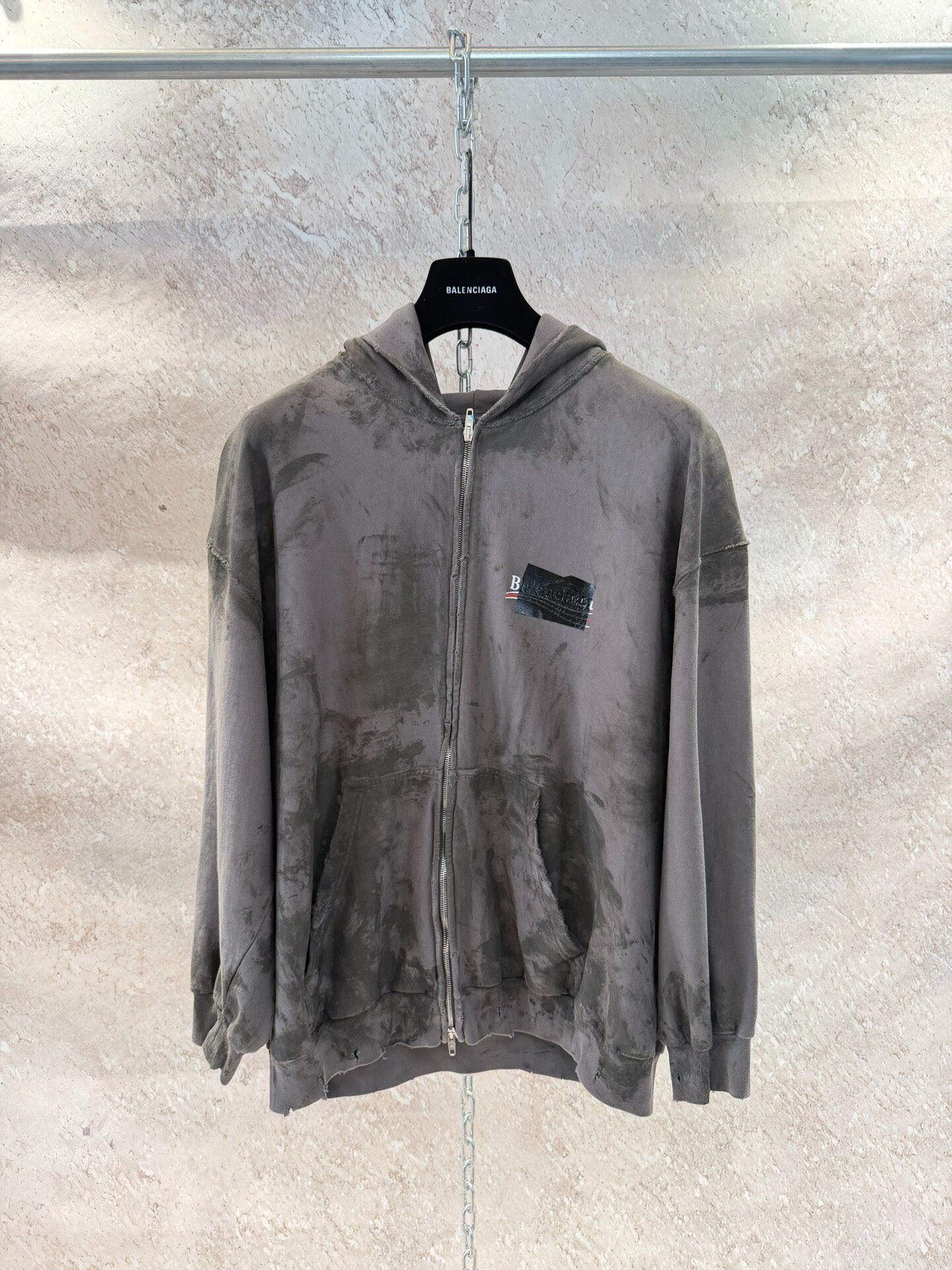 Balenciaga Gray Mud-Dyed Zip-Up Hoodie
