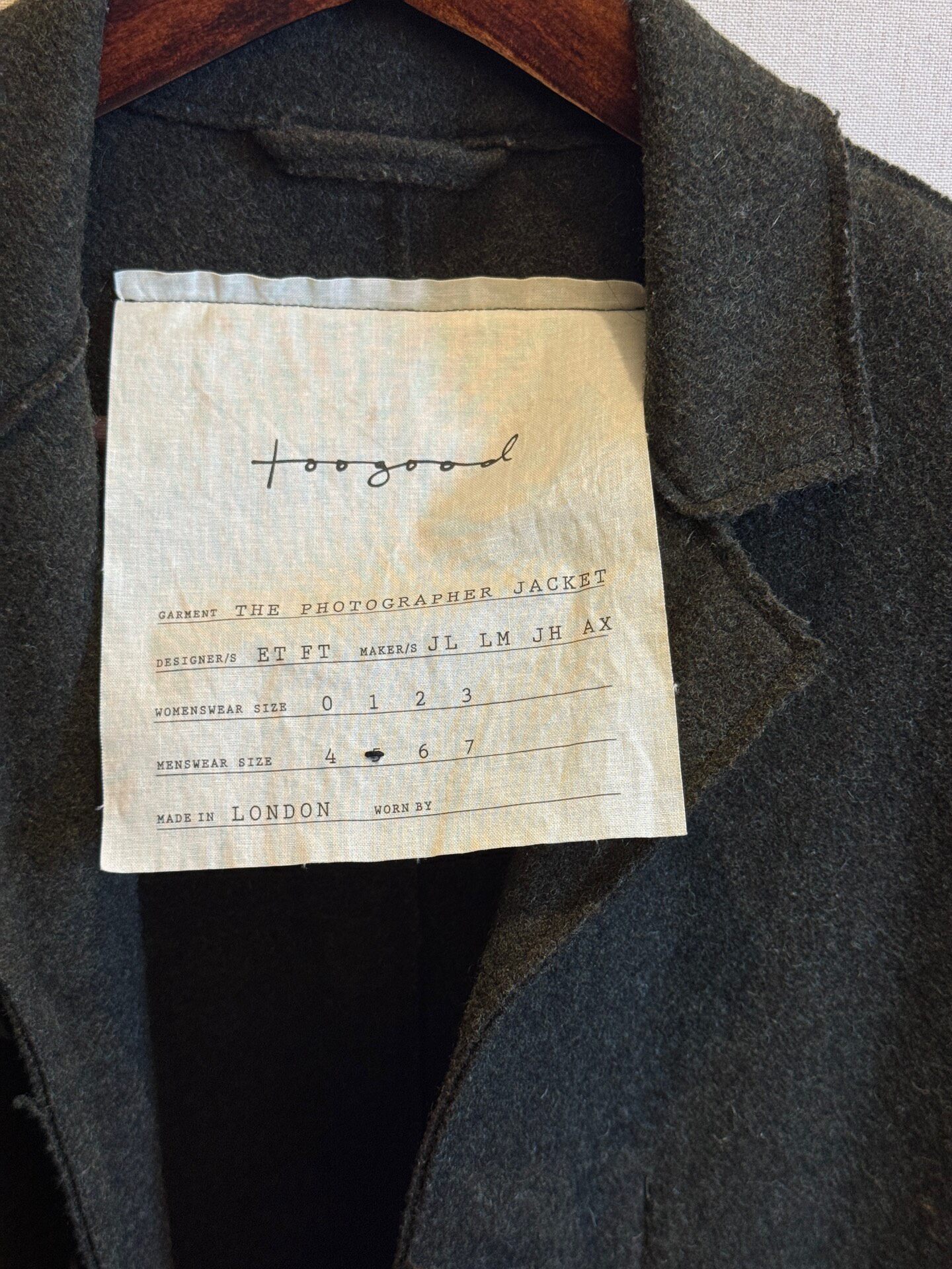 Toogood Wool Photographer Jacket — back