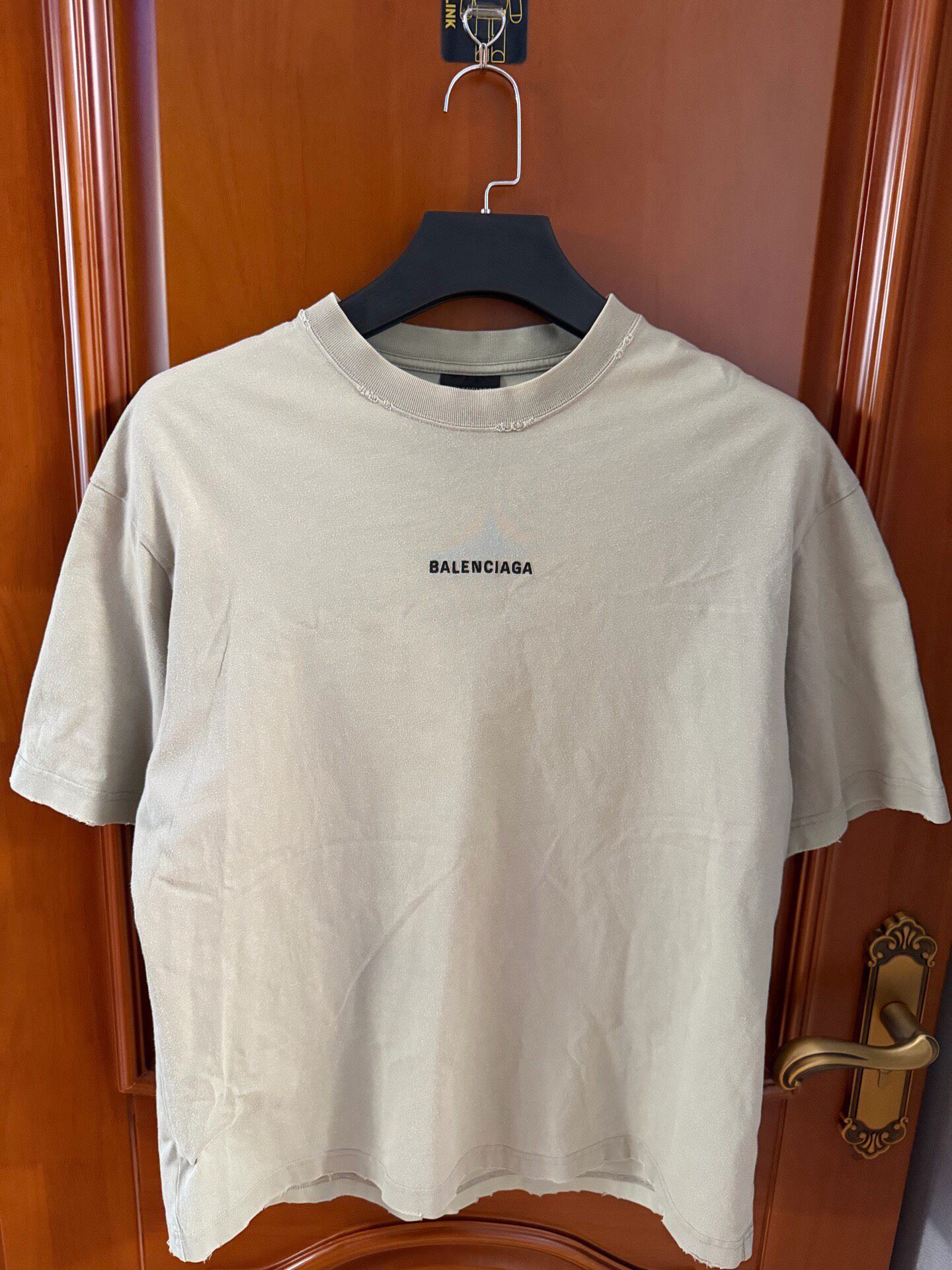 Balenciaga Khaki Embroidered Logo Tee