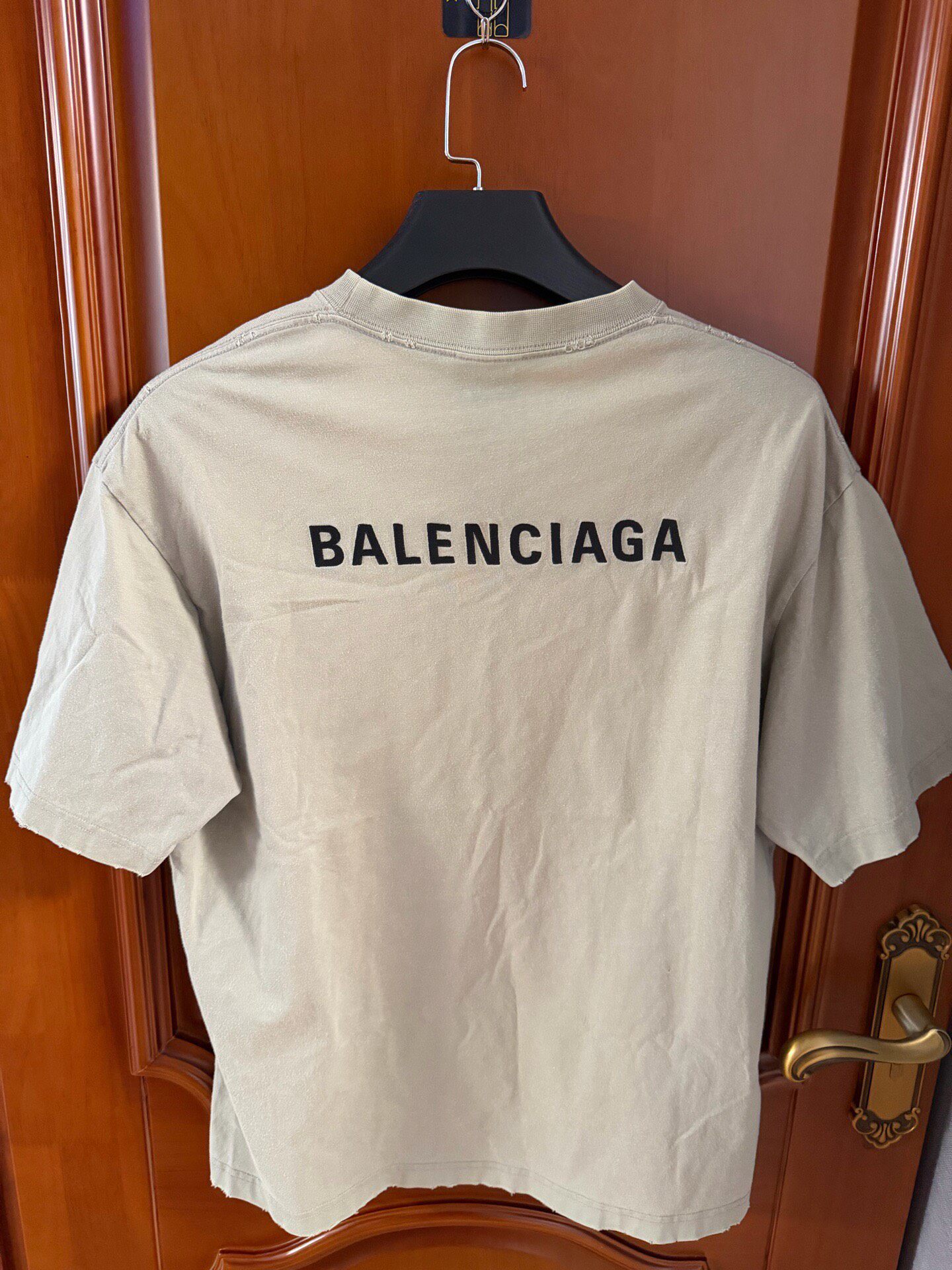Balenciaga Khaki Embroidered Logo Tee — front