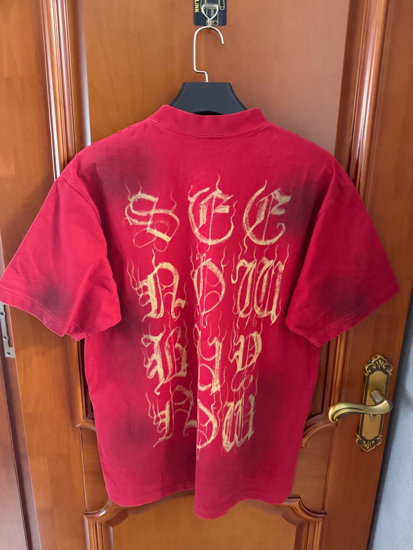 Balenciaga Red Gothic Logo T-Shirt — front
