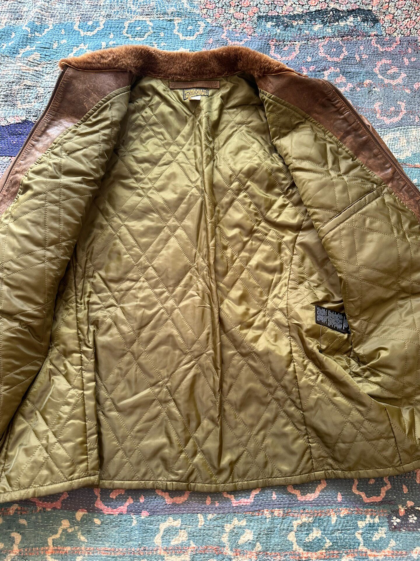 RRL Distressed Leather Jacket With Fur Collar — back