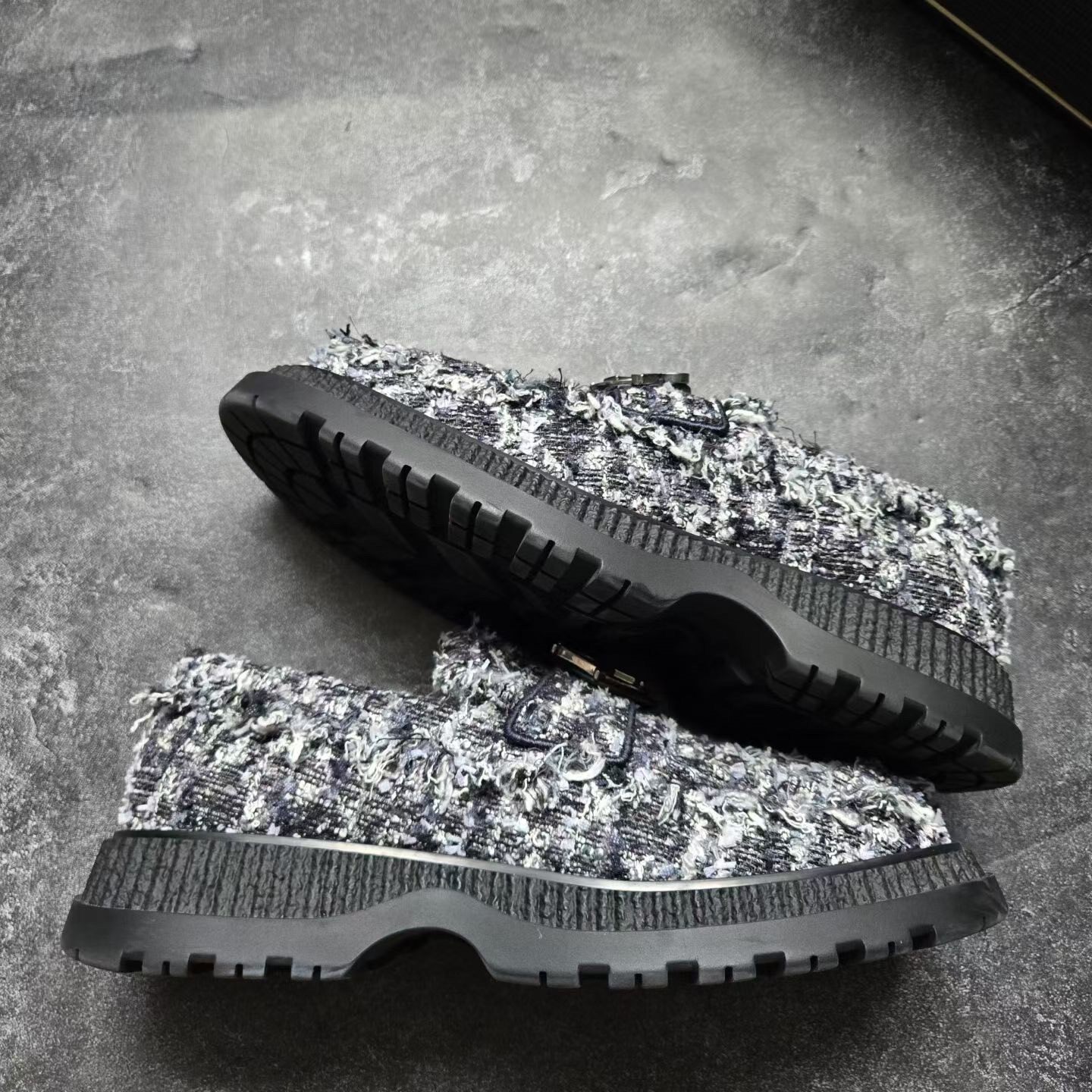 Dior Black-Silver Tweed Woven Loafers — label