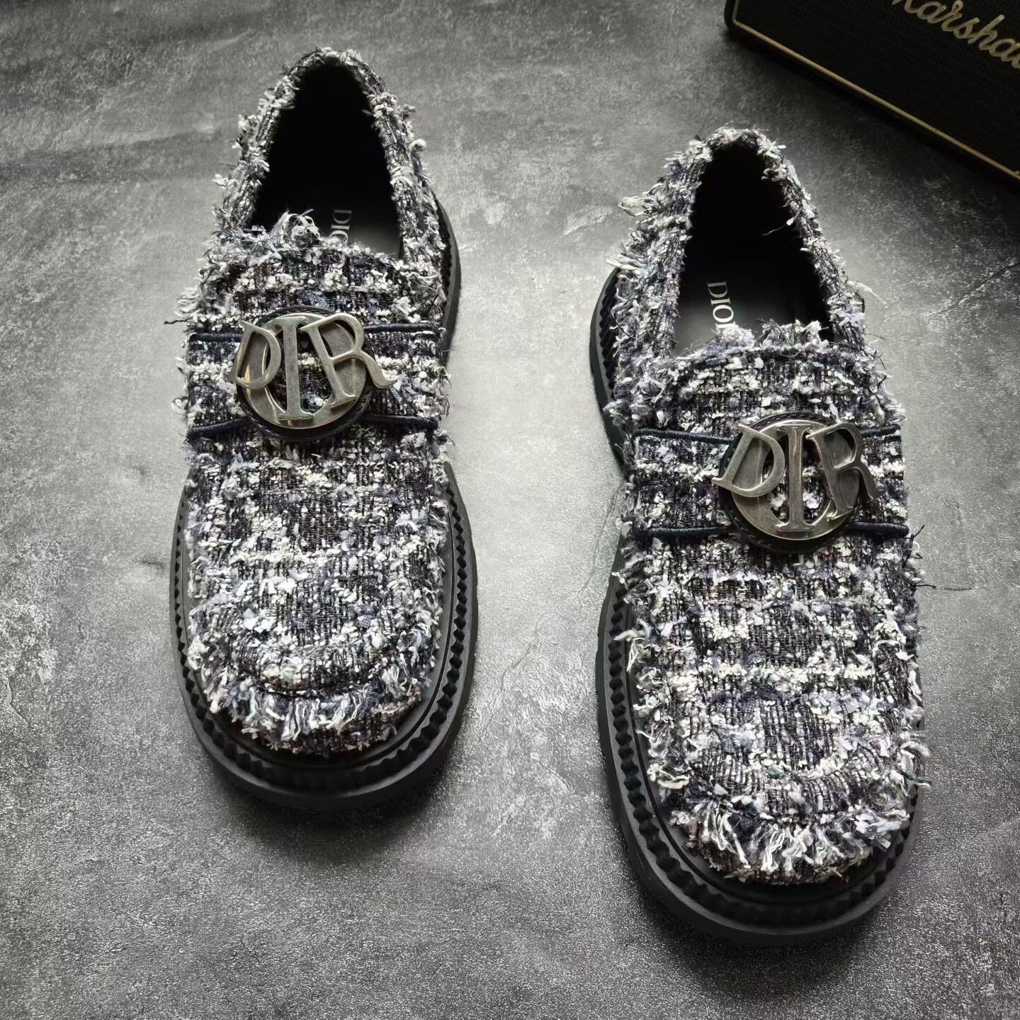 Dior Black-Silver Tweed Woven Loafers — front