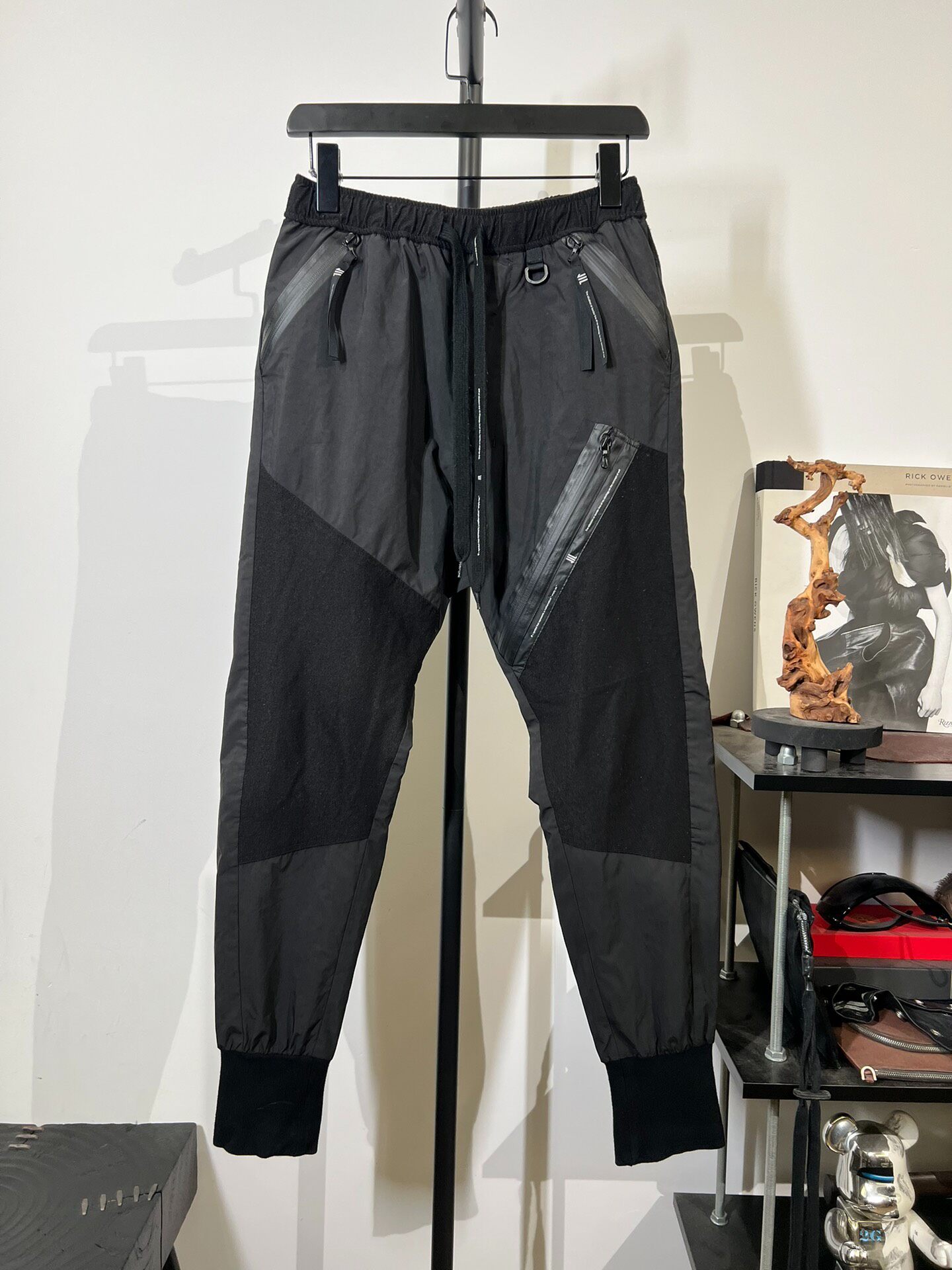 Black Nylon Spliced Technical Joggers